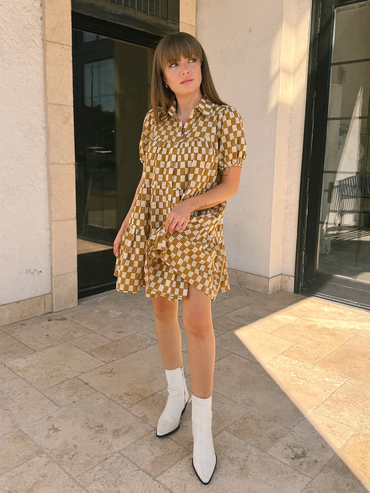 Meet Me in Santorini Button Down Dress - Terracotta Weave