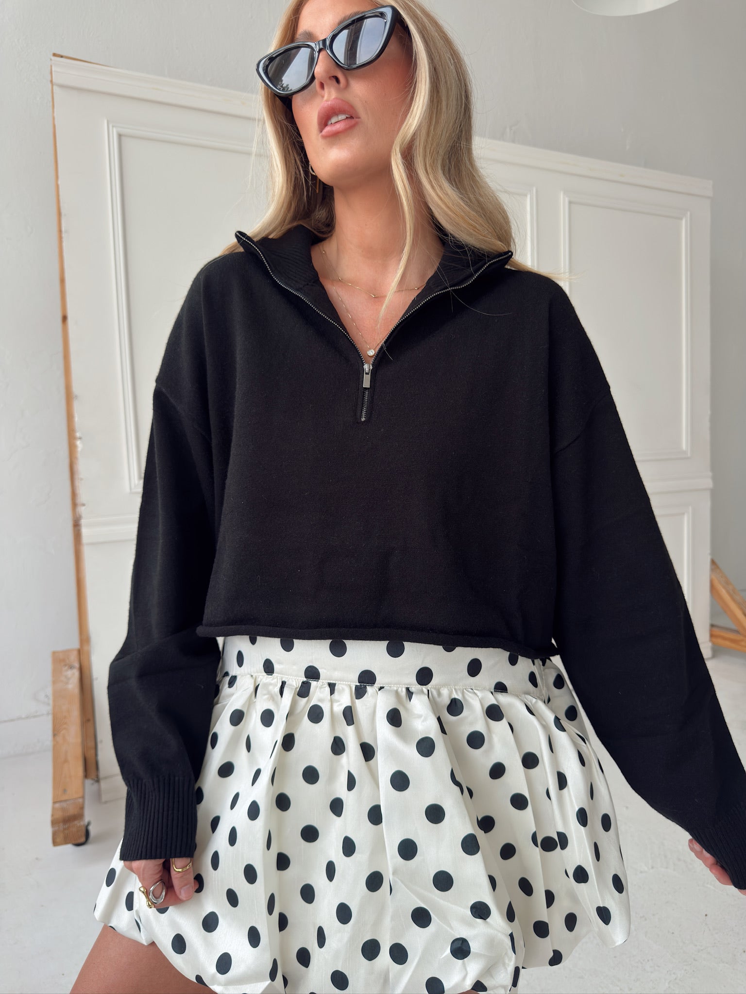 Caitlyn Knit Half-Zip Sweater - Black