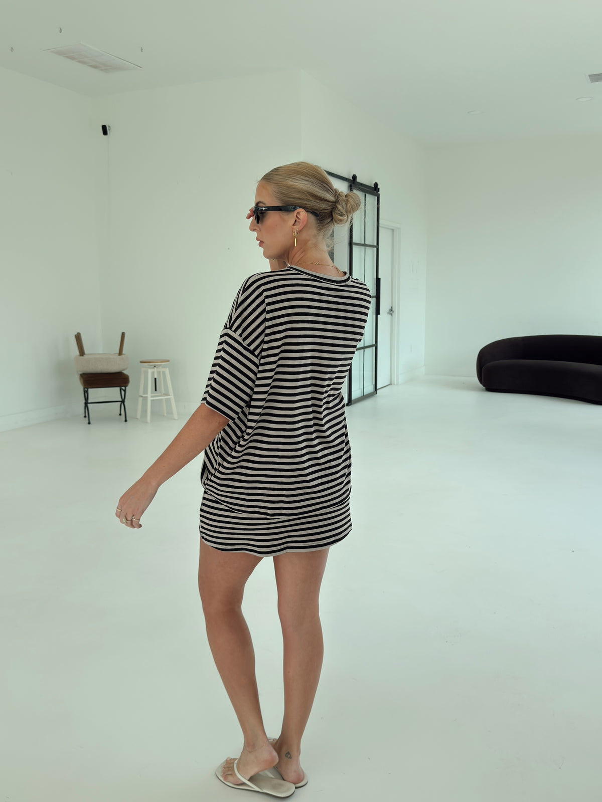 Weekender Stripe Top - Black/Taupe