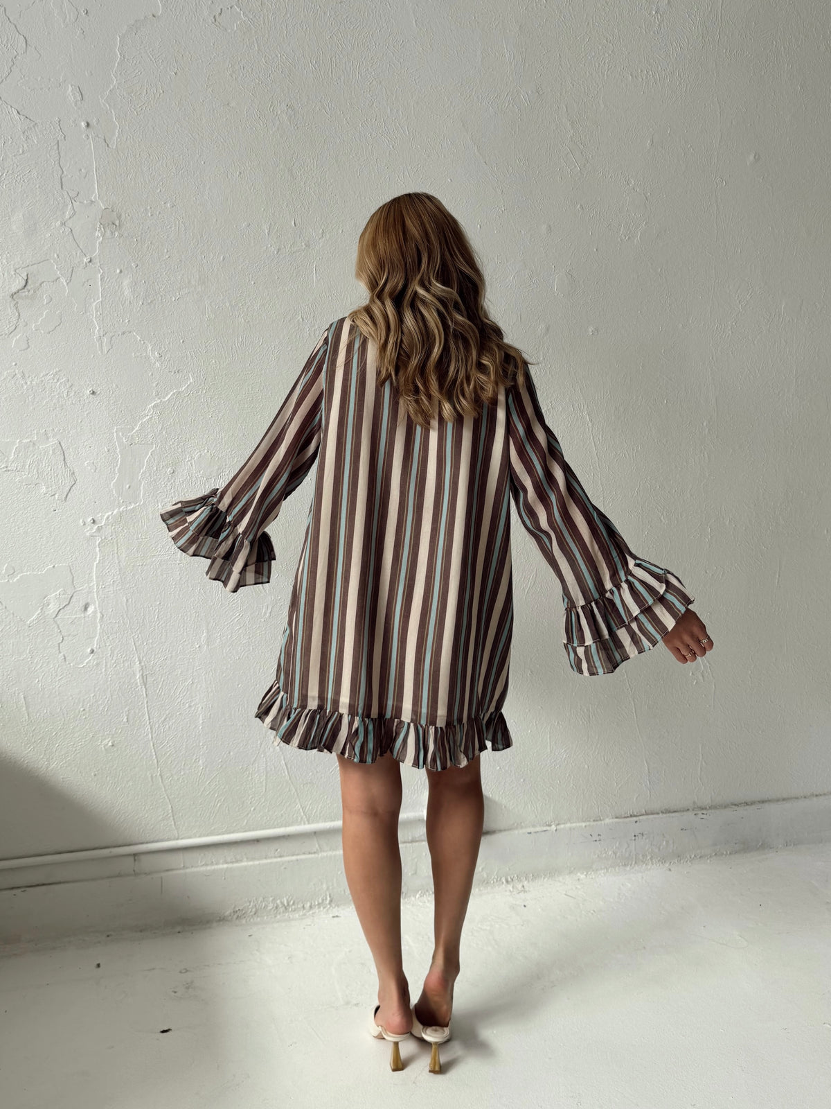 Junie Stripe Ruffle Hem Mini Dress