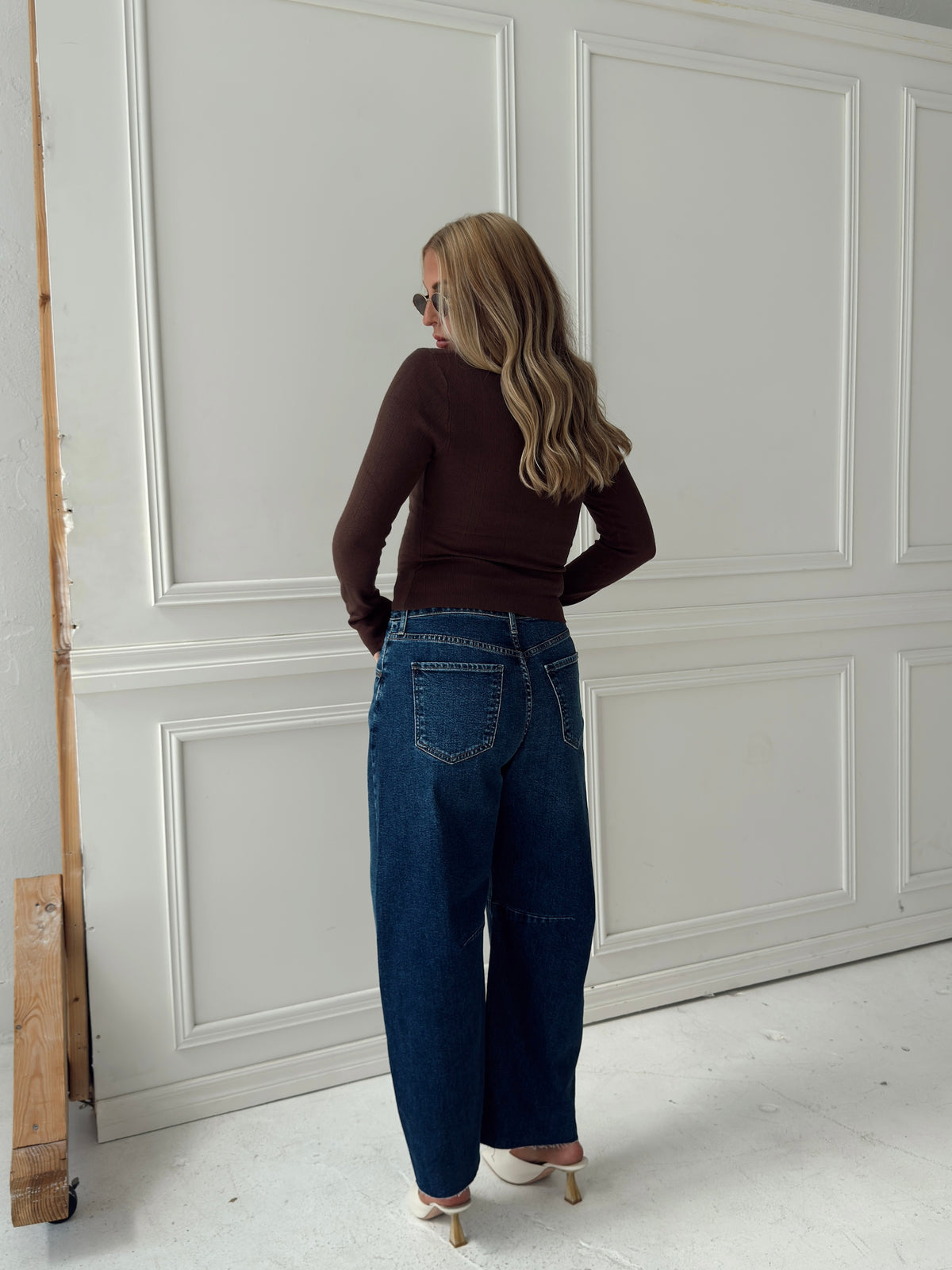 Presley Pointelle Rib Knit Sweater - Brown