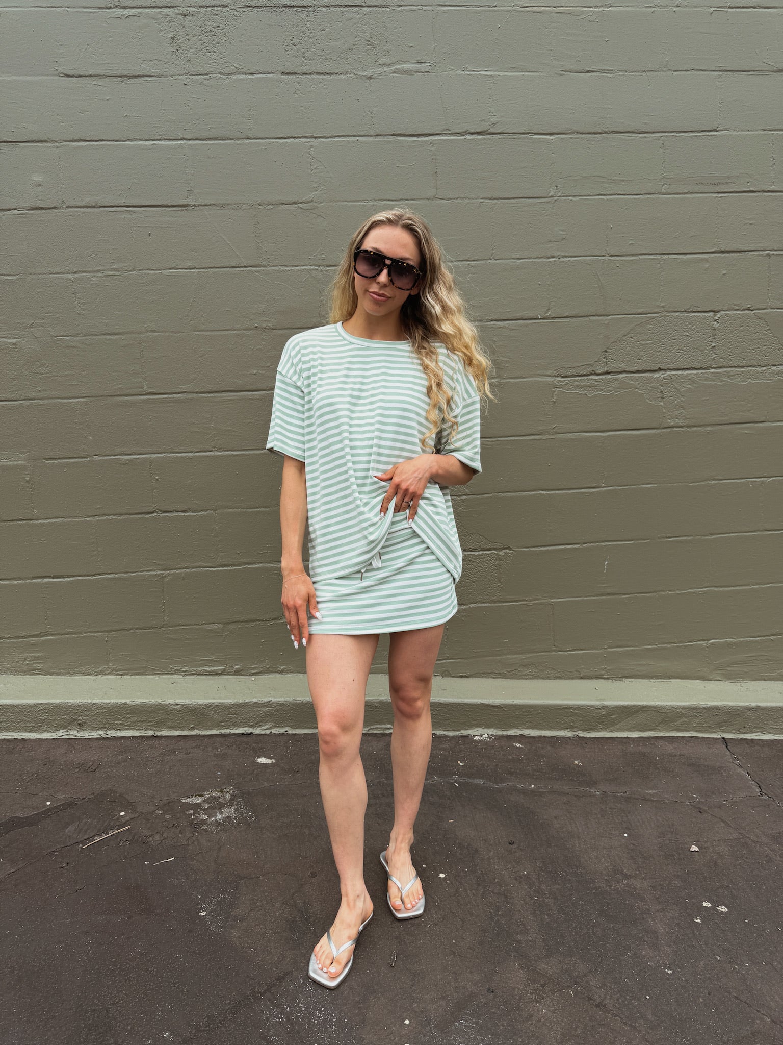Weekender Stripe Skort - Sage