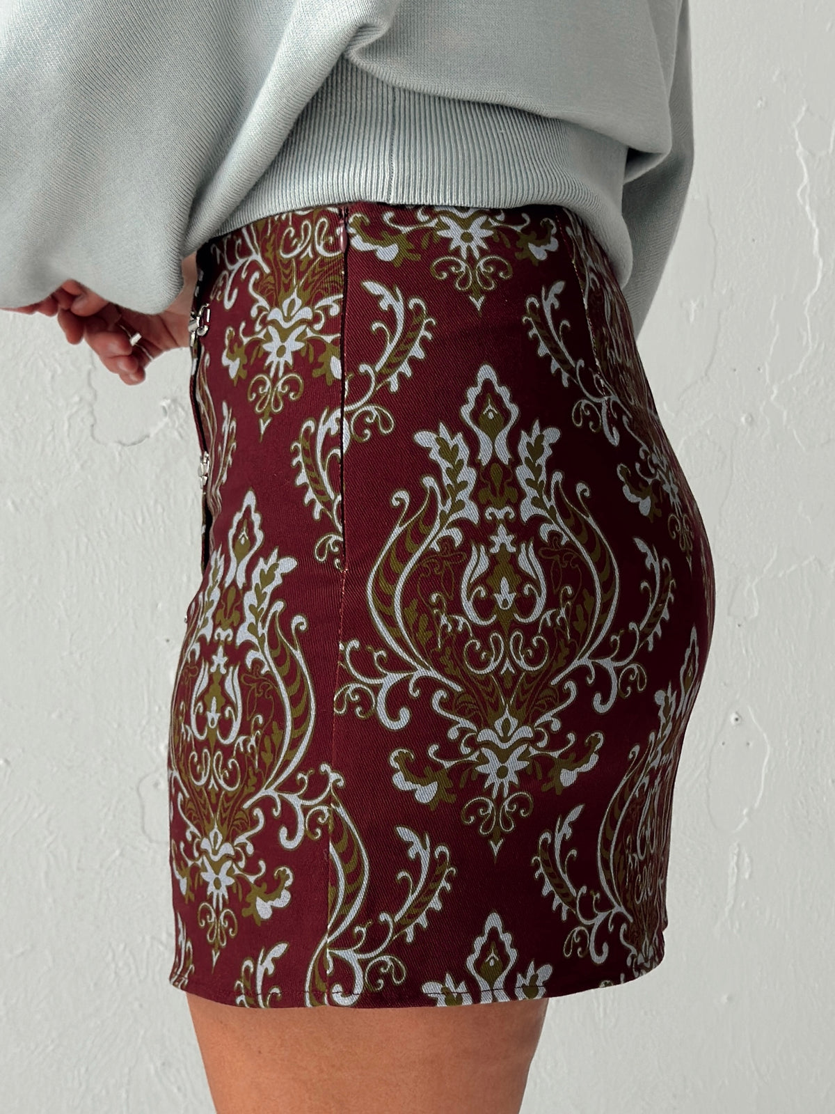 Ari Paisley Print Denim Mini Skirt