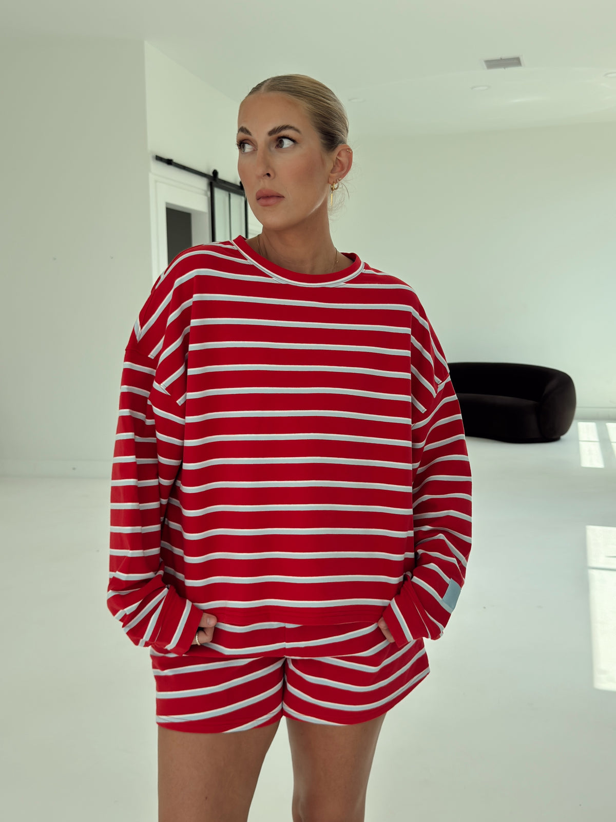 Crosby Stripe Long Sleeve - Tomato and Baby Blue