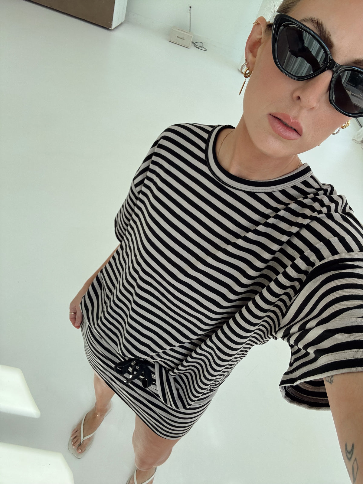 Weekender Stripe Top - Black/Taupe