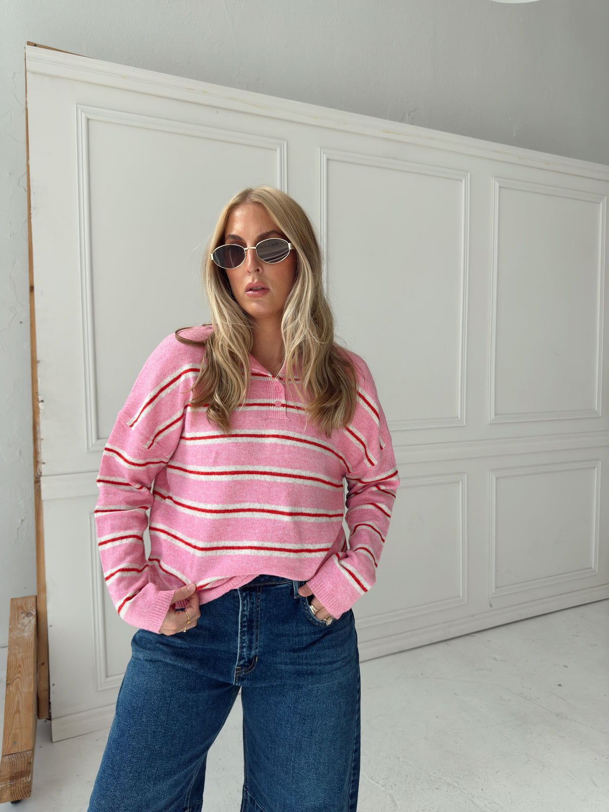 Caroline Cozy Stripe Knit Sweater - Pink