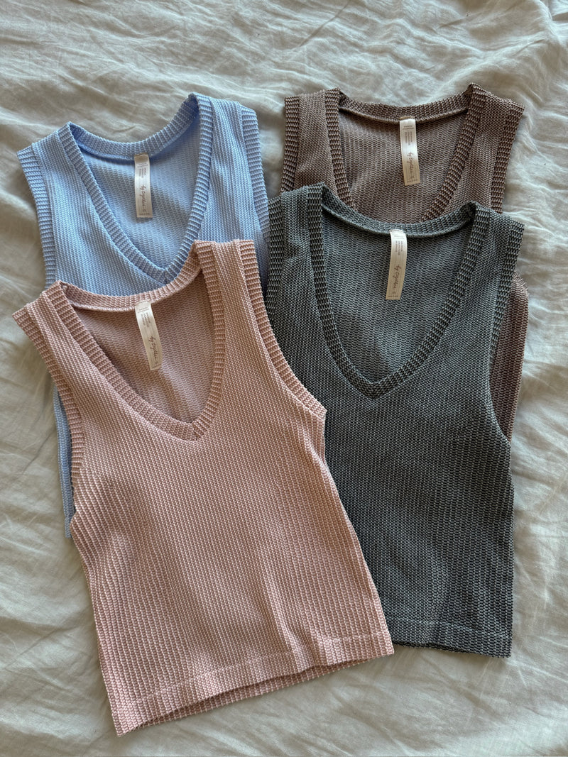 Two Tone V-Neck Tank - Cool Grey