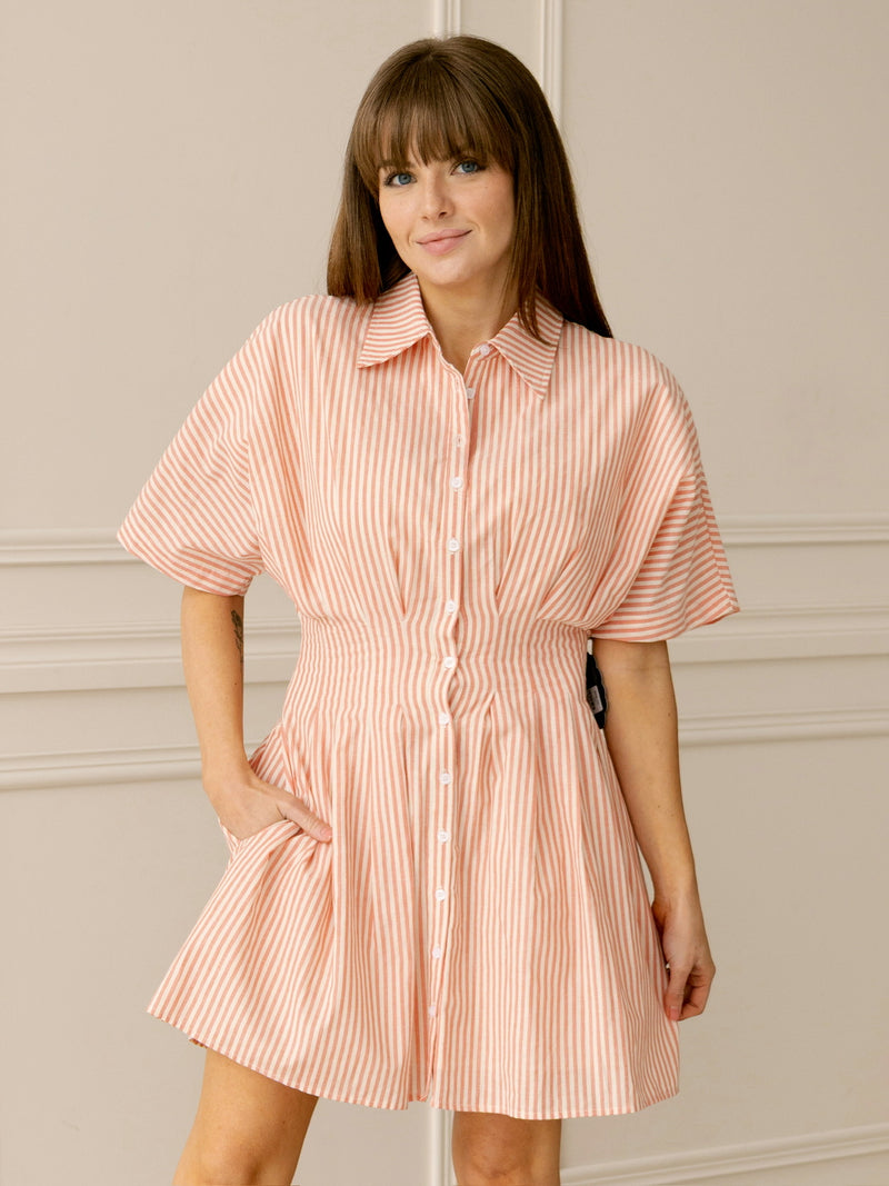 Angie Pleated Mini Shirt Dress - Poppy Red