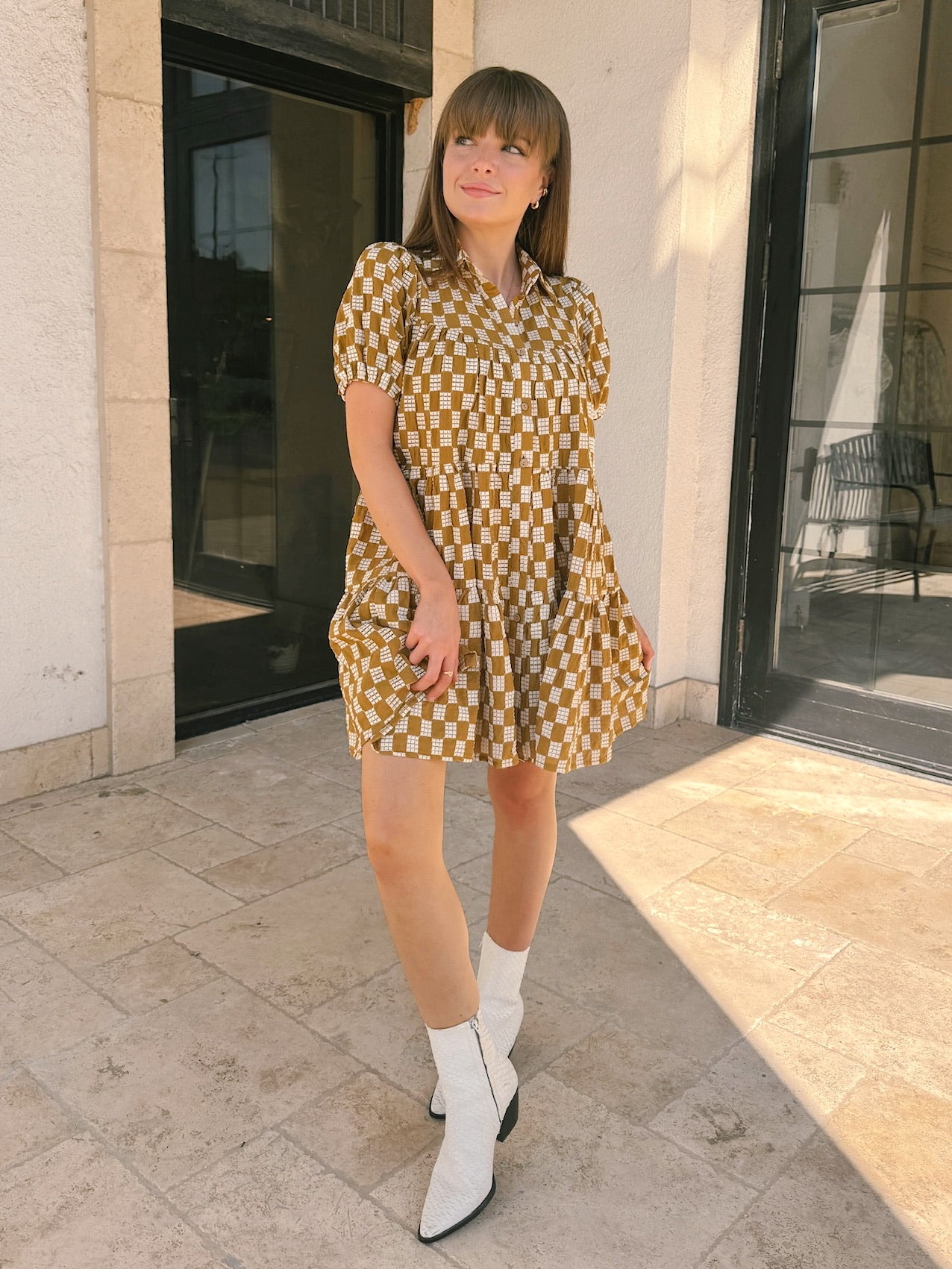 Meet Me in Santorini Button Down Dress - Terracotta Weave