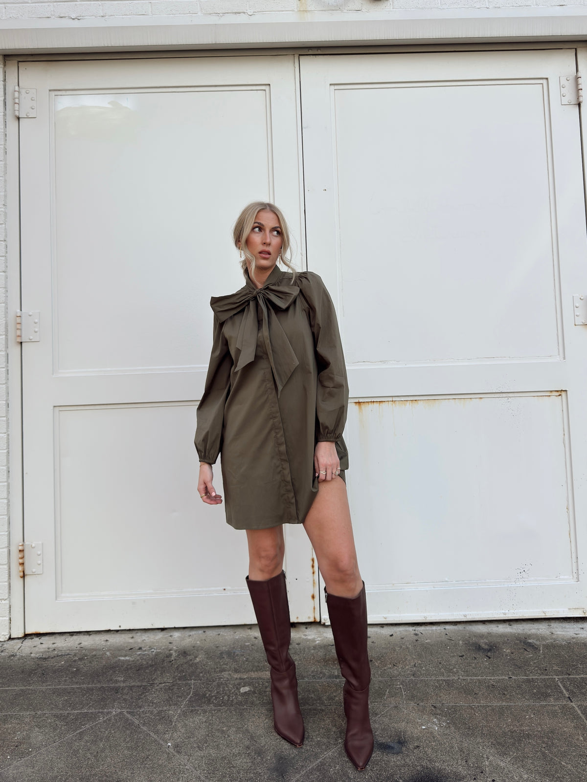 Thelma Olive Tie Neck Dress