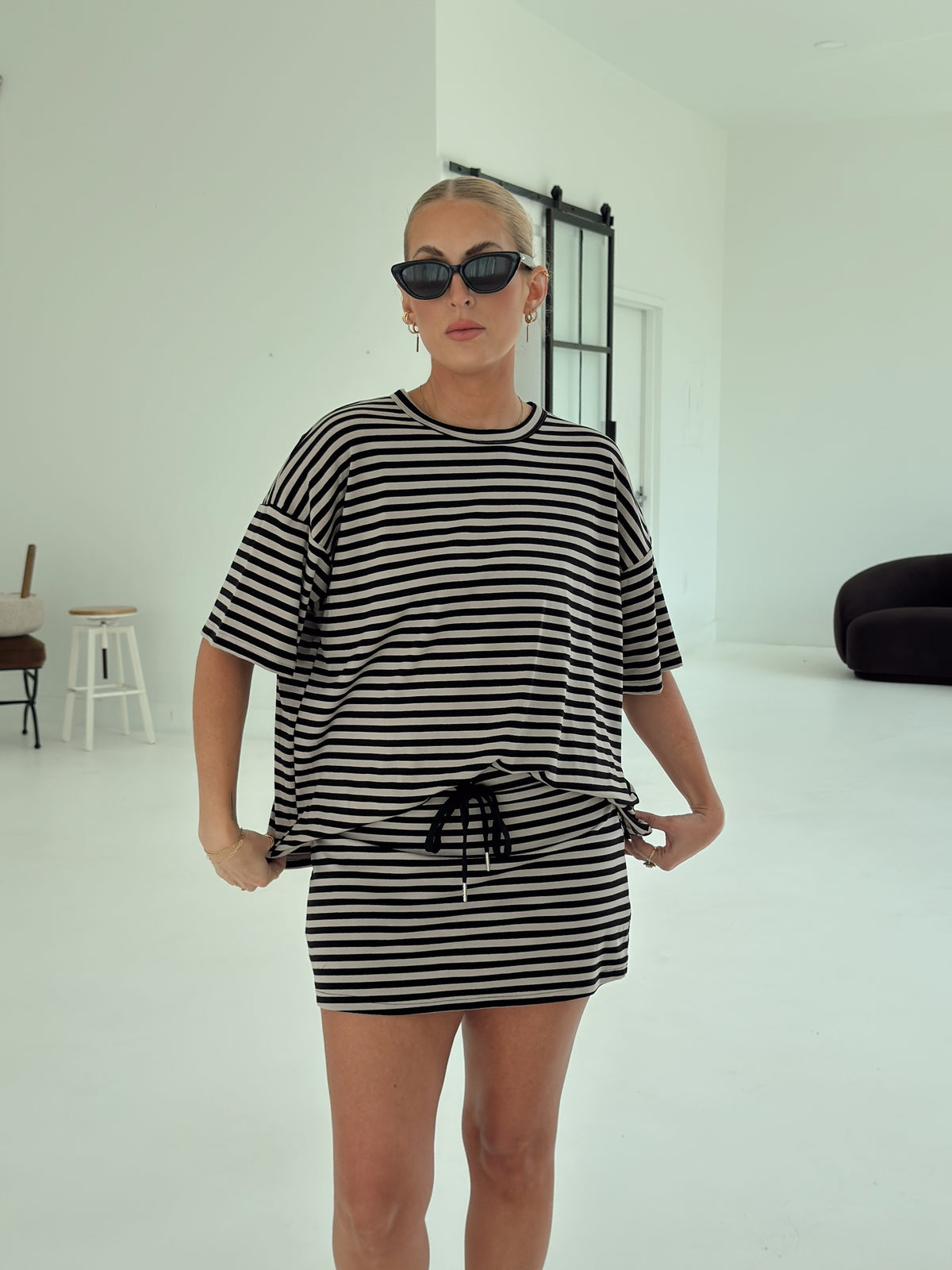 Weekender Stripe Top - Black/Taupe