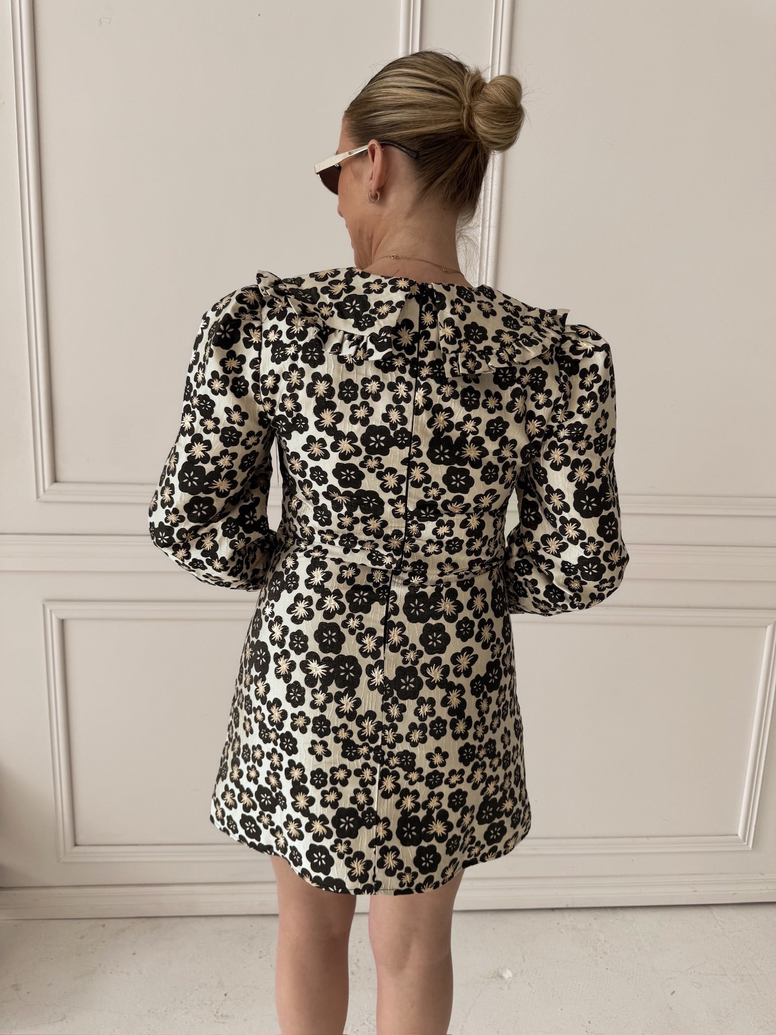 Meet Me in Santorini Black Jacquard Collared Dress