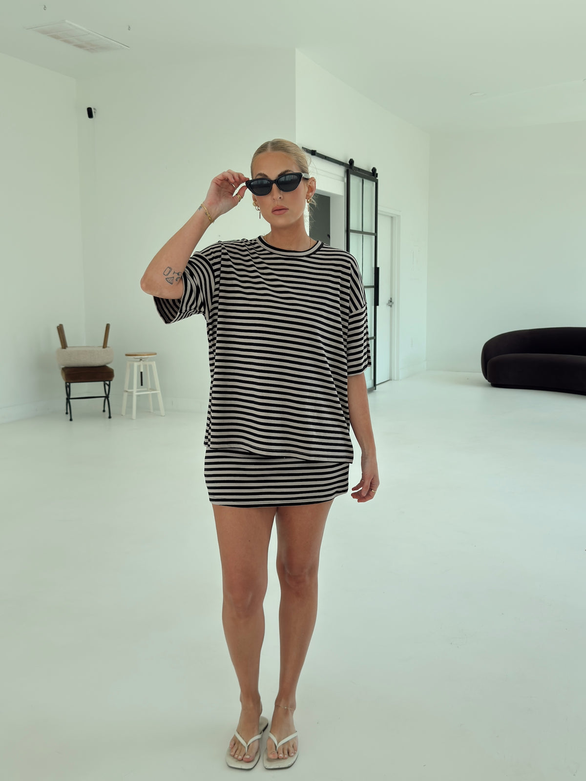 Weekender Stripe Top - Black/Taupe