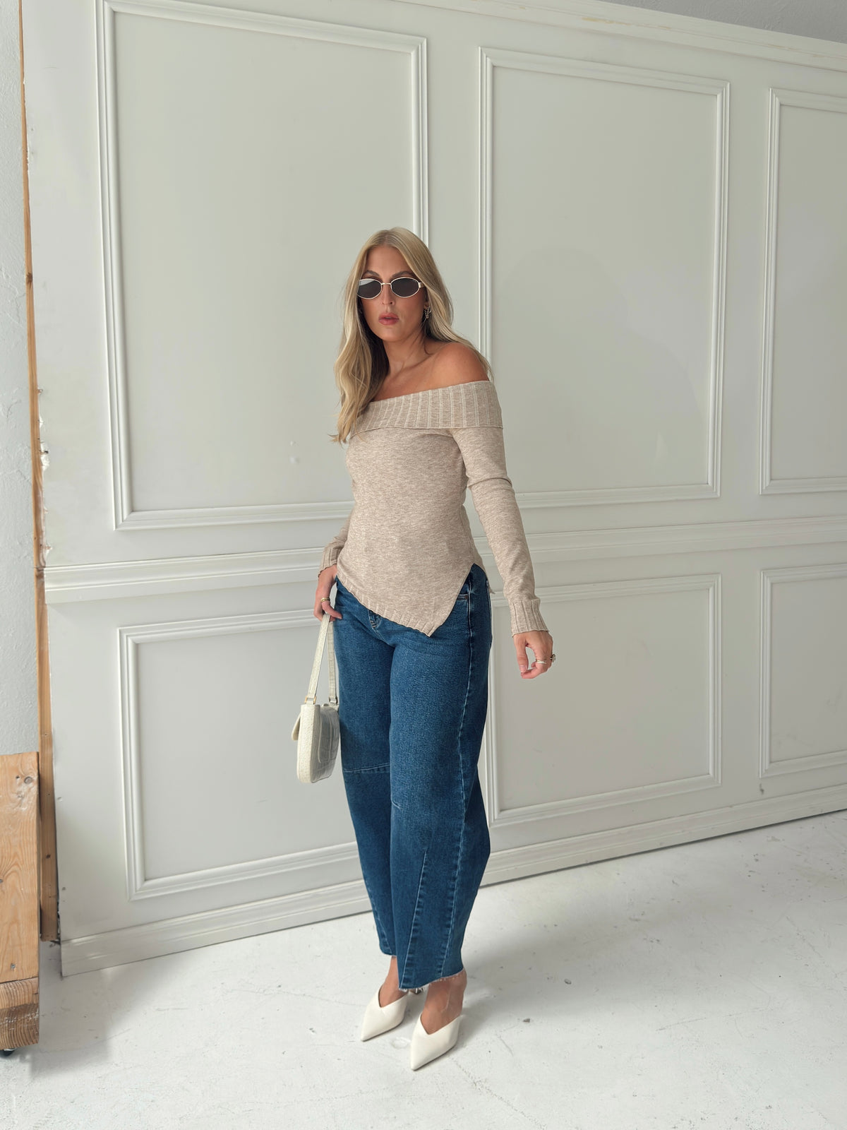 Charlotte Foldover Knit Sweater - Oatmeal