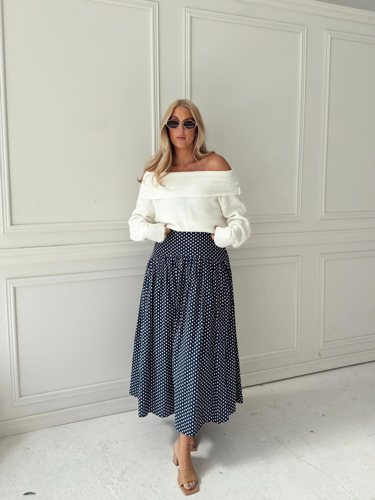 Set Your Sails Polka Dot Skirt - Navy