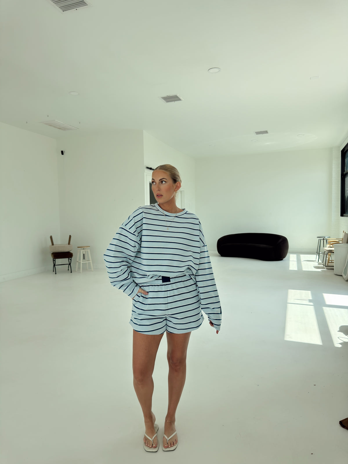 Crosby Stripe Shorts - Navy and Baby Blue