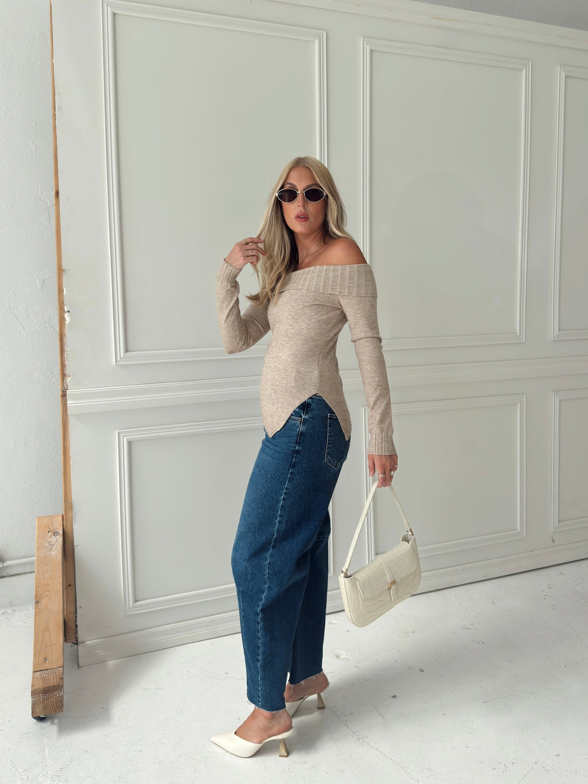 Charlotte Foldover Knit Sweater - Oatmeal