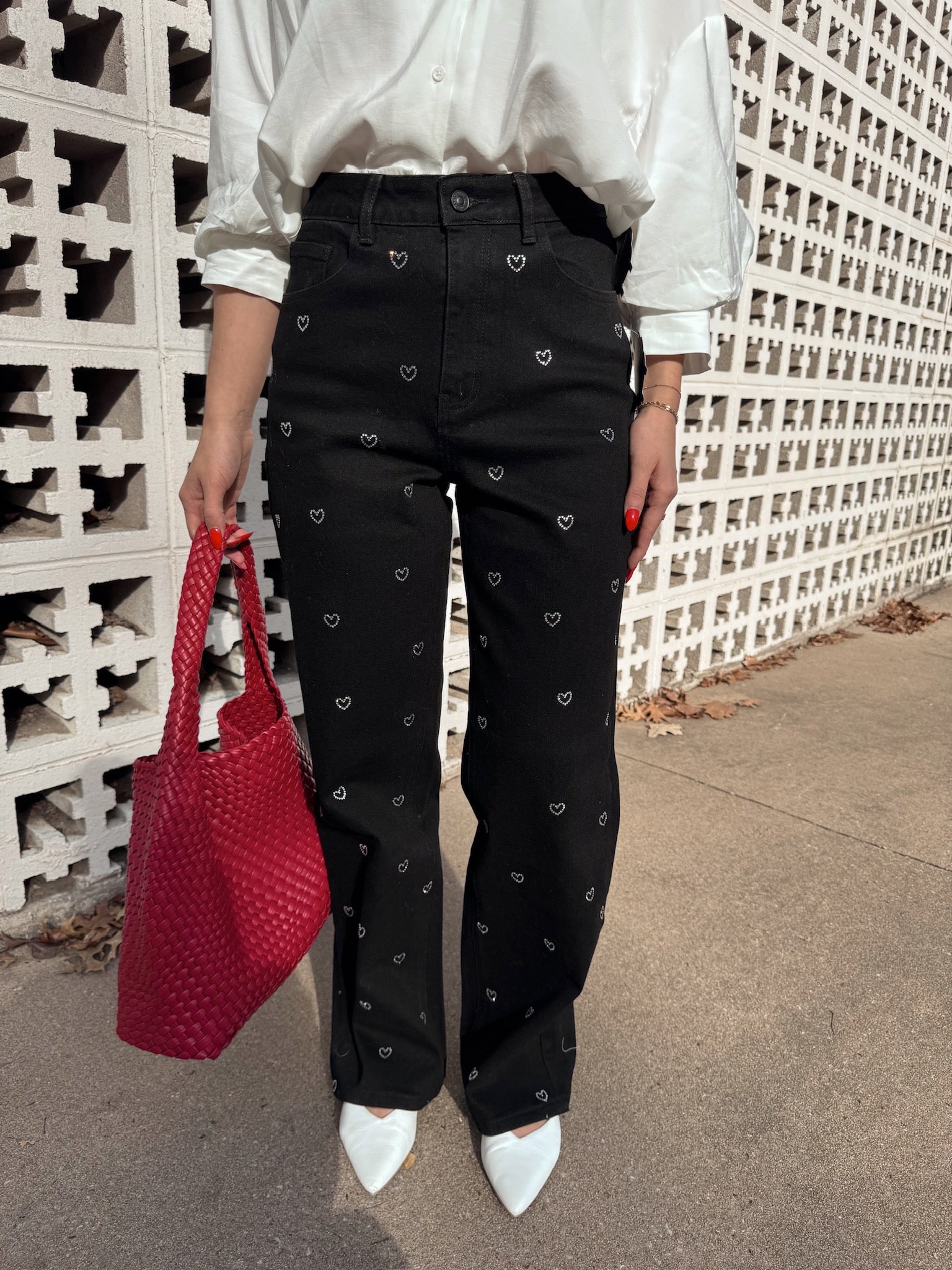 English Factory Rhinestone Heart Jeans