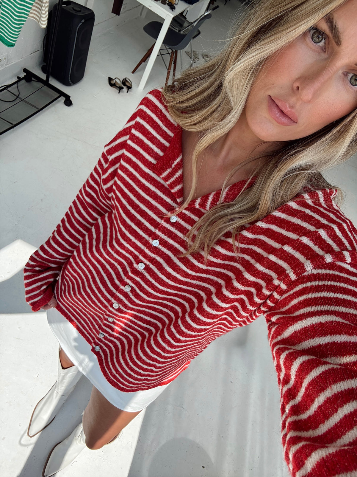 Brynn Striped Cardigan - Red