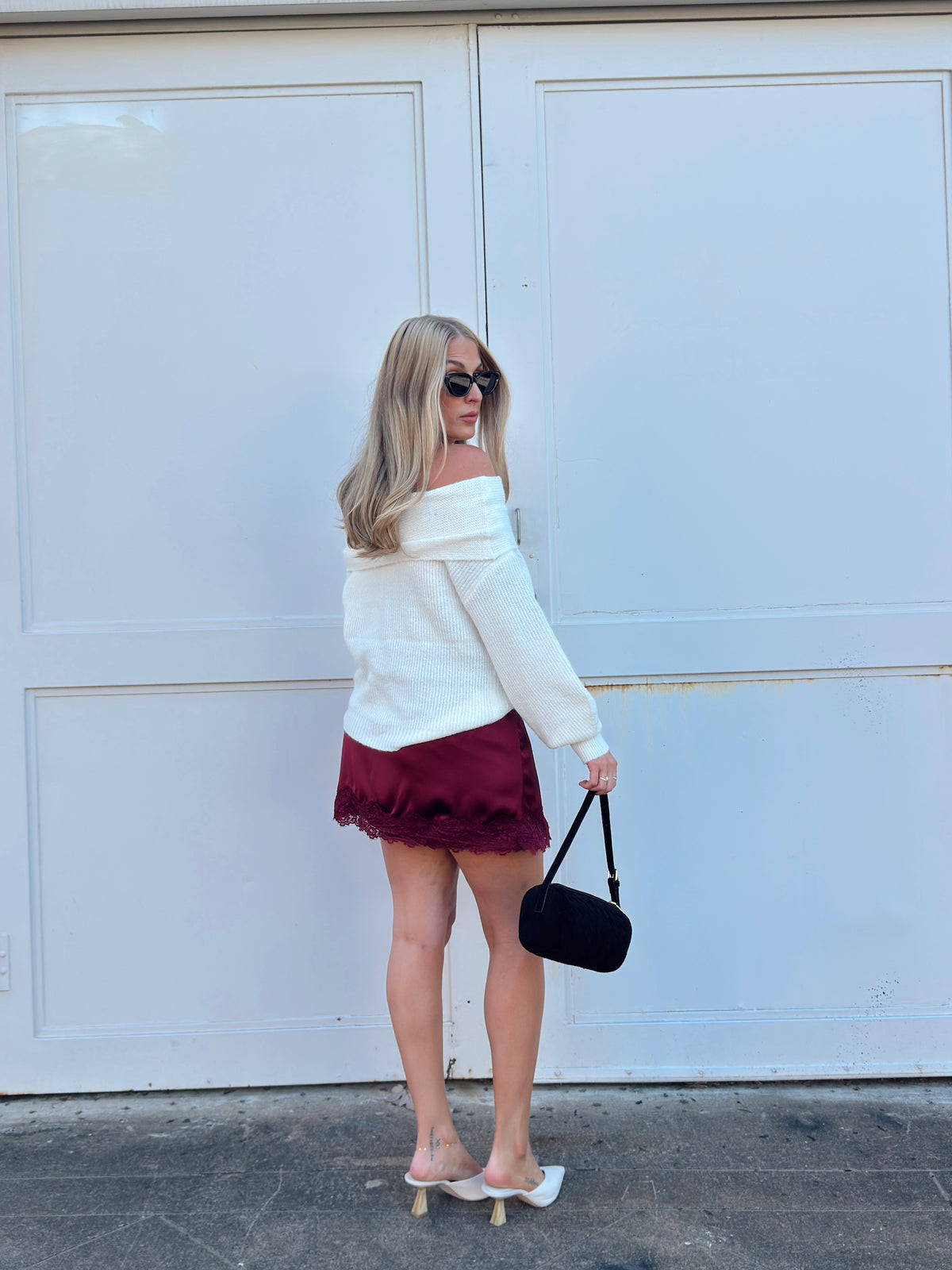 Pre-order Sabrina Lace Trim Mini Skort - Wine (restock eta 10/13)