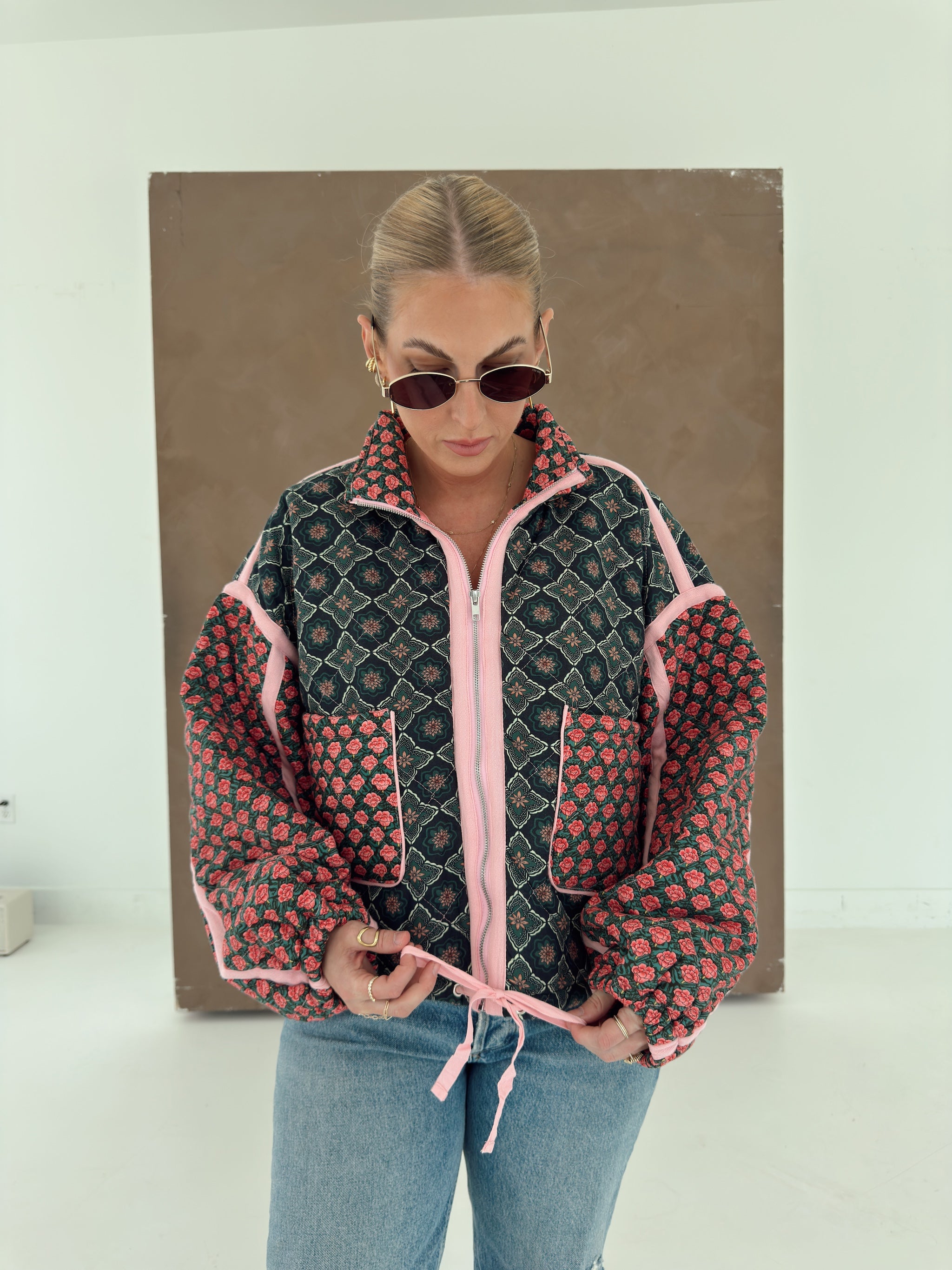 Quinn Quilted Bomber Jacket in Rose Garden