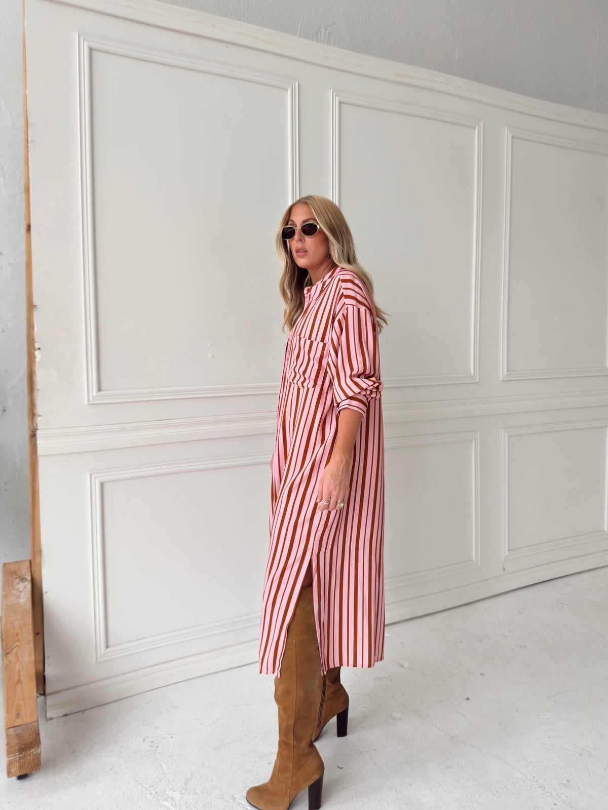 Warren Pink & Brown Midi Dress