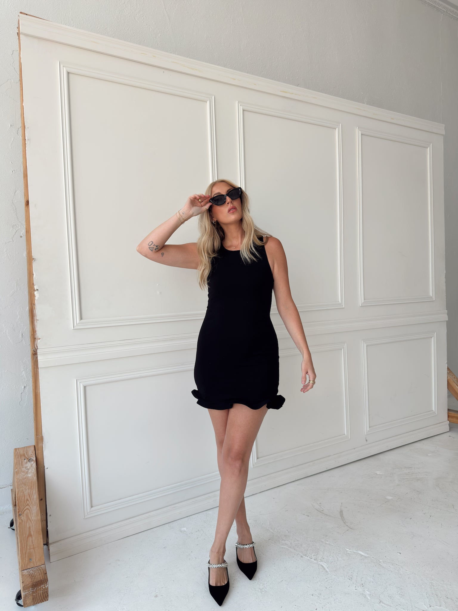 Friday Frilled Hem Ribbed Knit Mini Dress