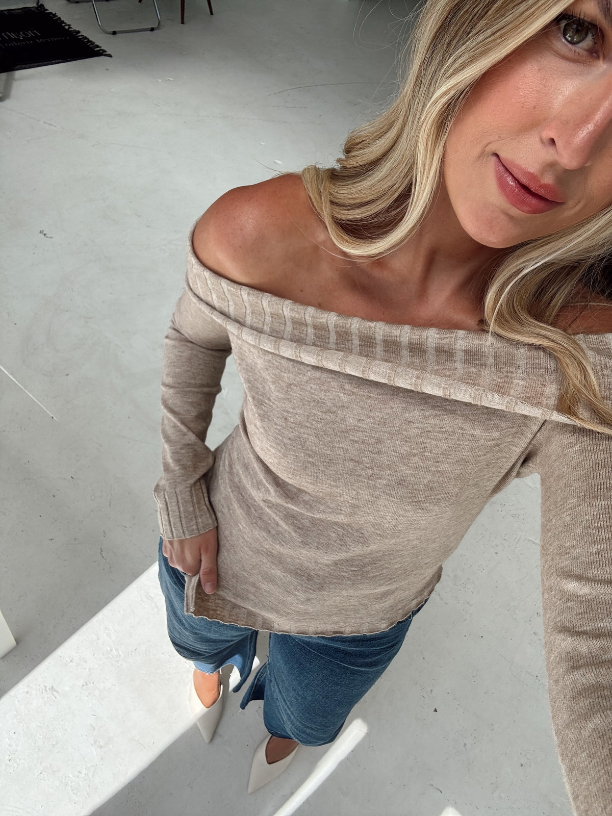 Charlotte Foldover Knit Sweater - Oatmeal