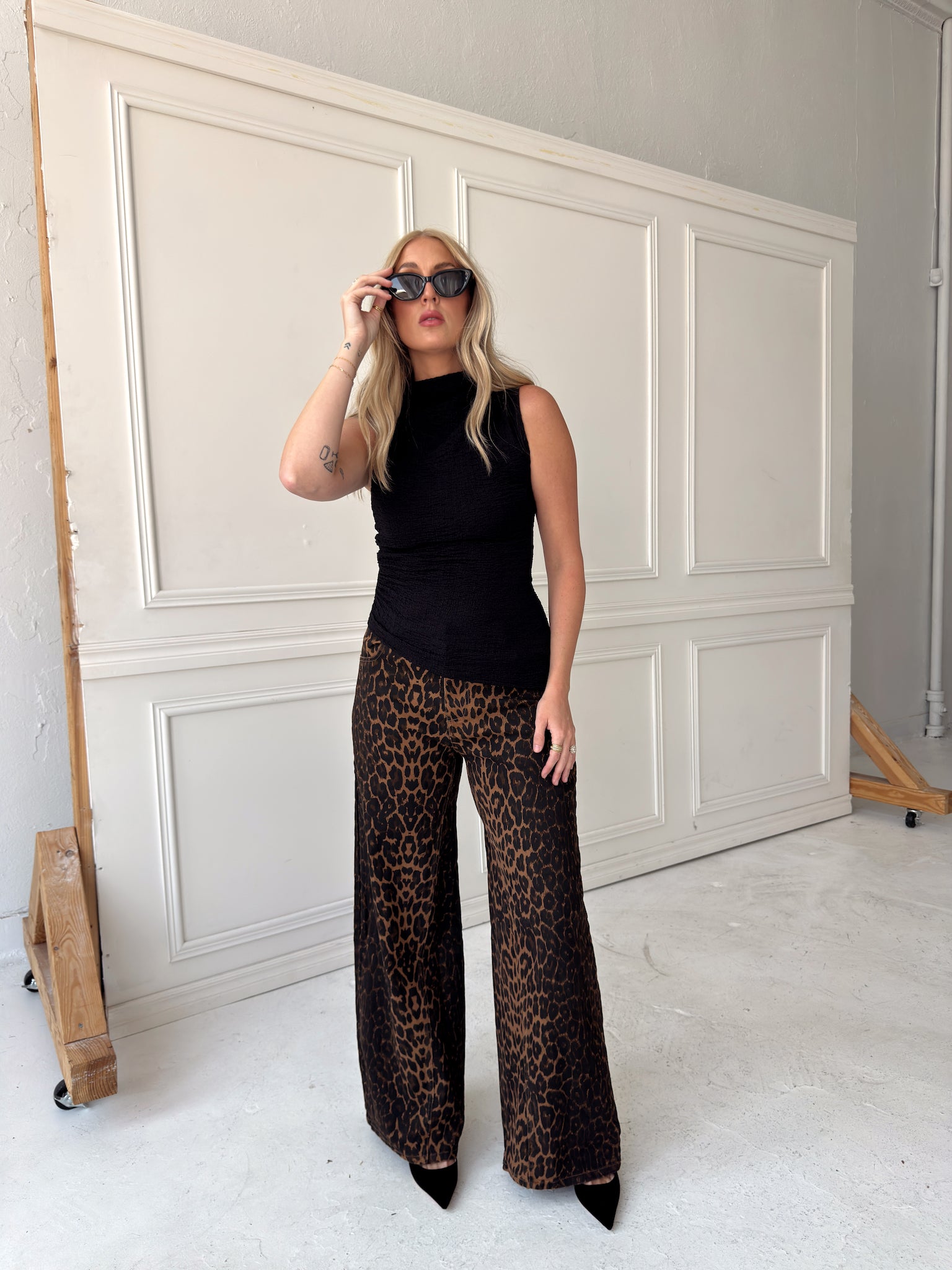 Lacie Leopard Print Wide Leg Jean Pants