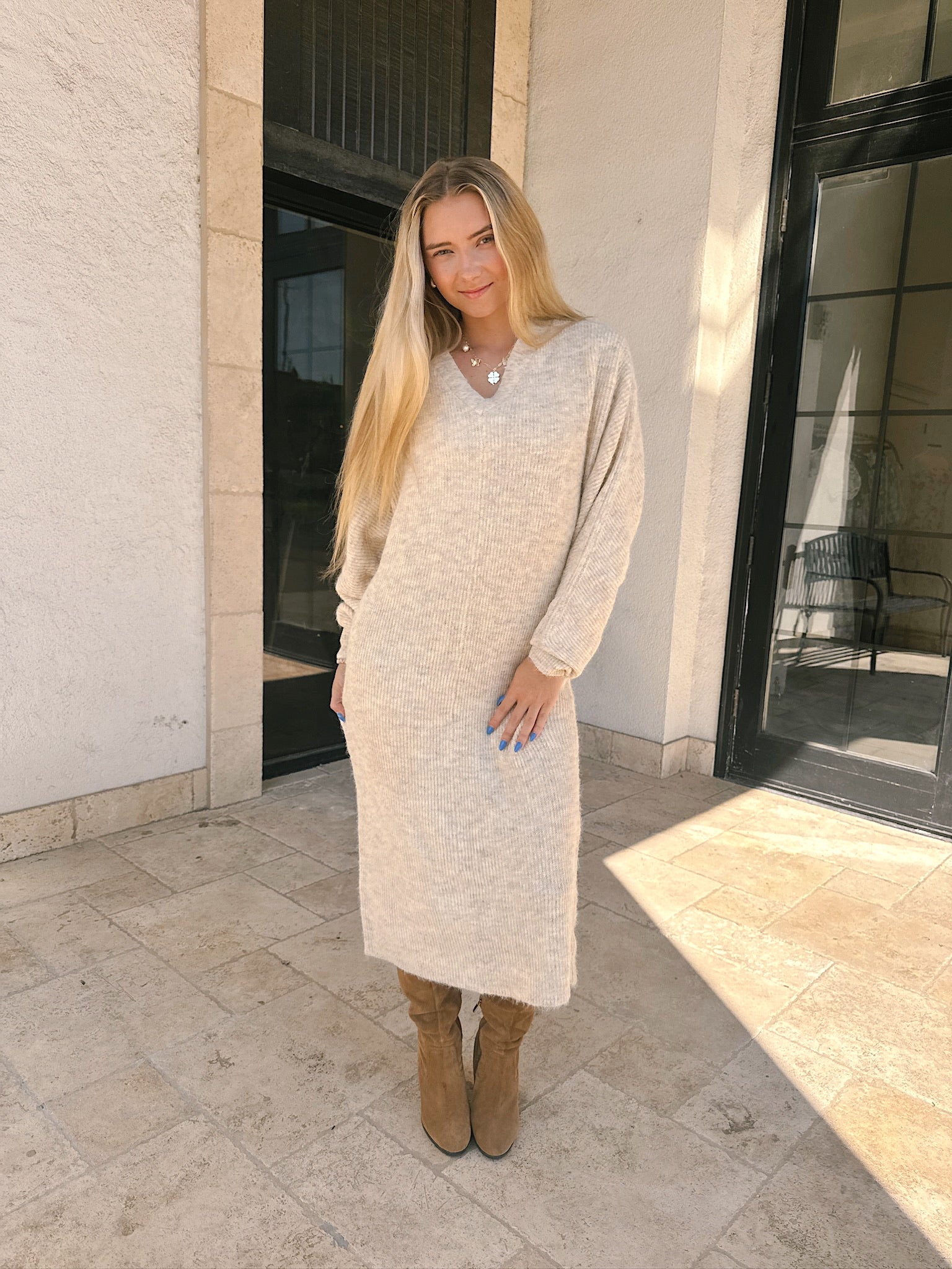 Meet Me in Santorini Cozy Maxi Dress - Heather Oatmeal
