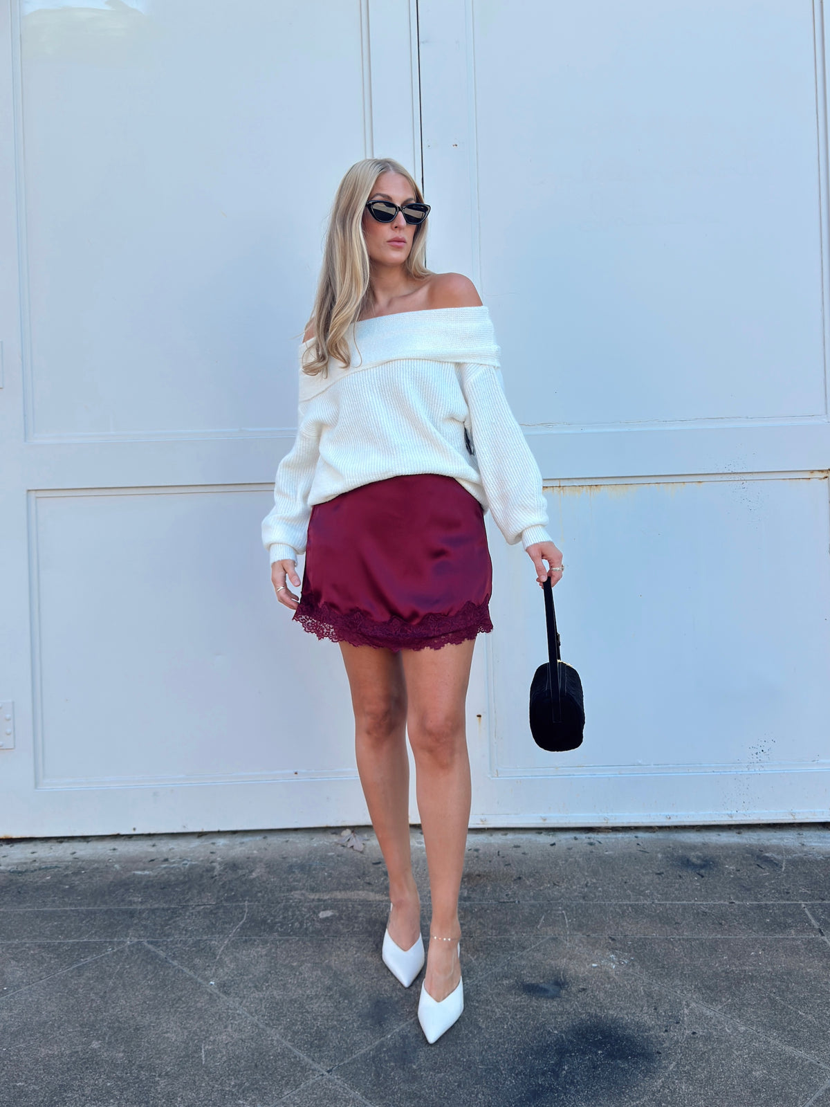 Pre-order Sabrina Lace Trim Mini Skort - Wine (restock eta 10/13)