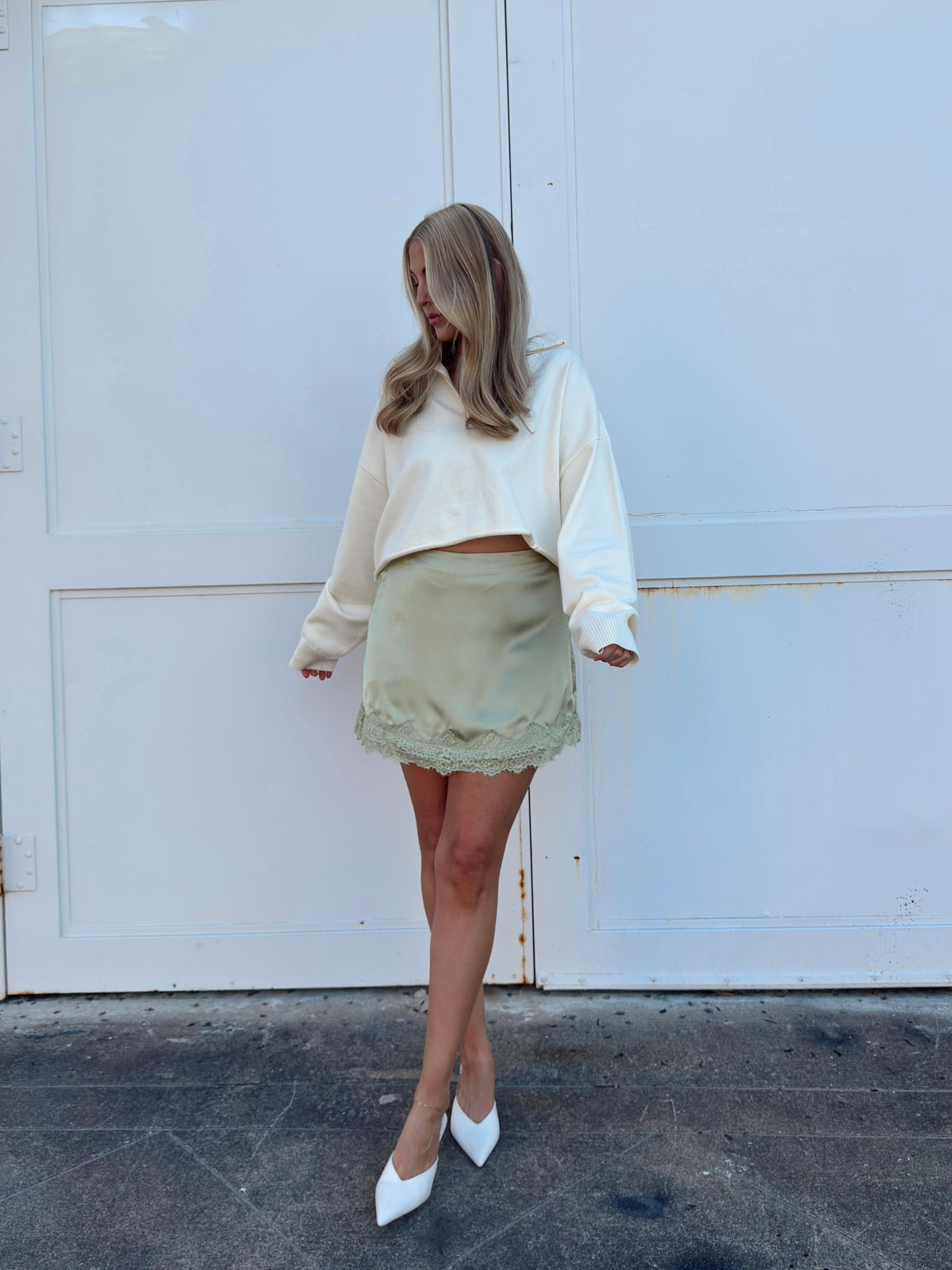 Sabrina Lace Trim Mini Skort - Matcha