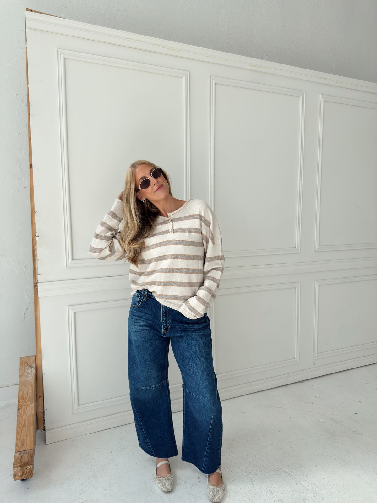 Caroline Cozy Stripe Knit Sweater - Oatmeal