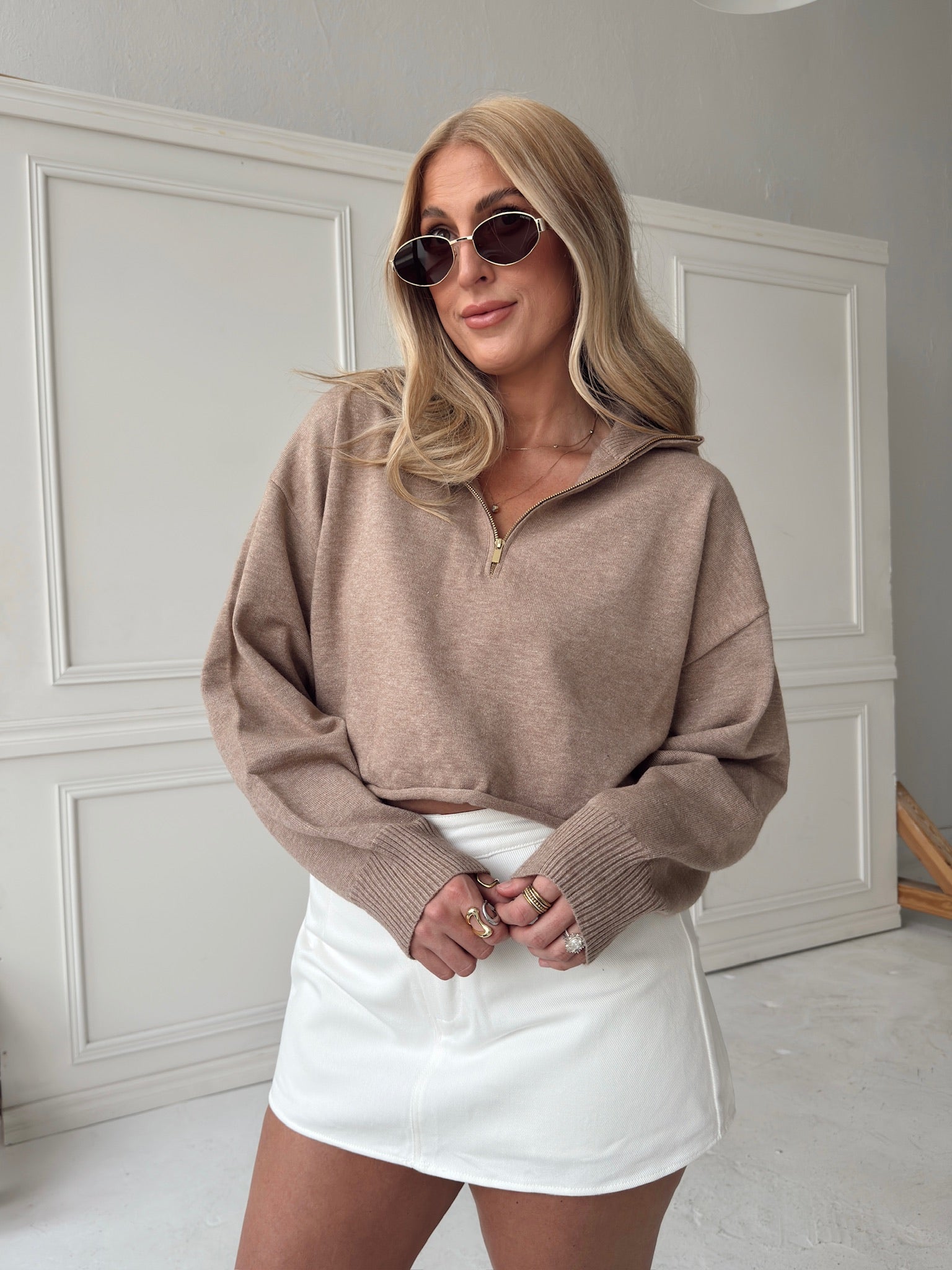Caitlyn Knit Half-Zip Sweater - Mocha