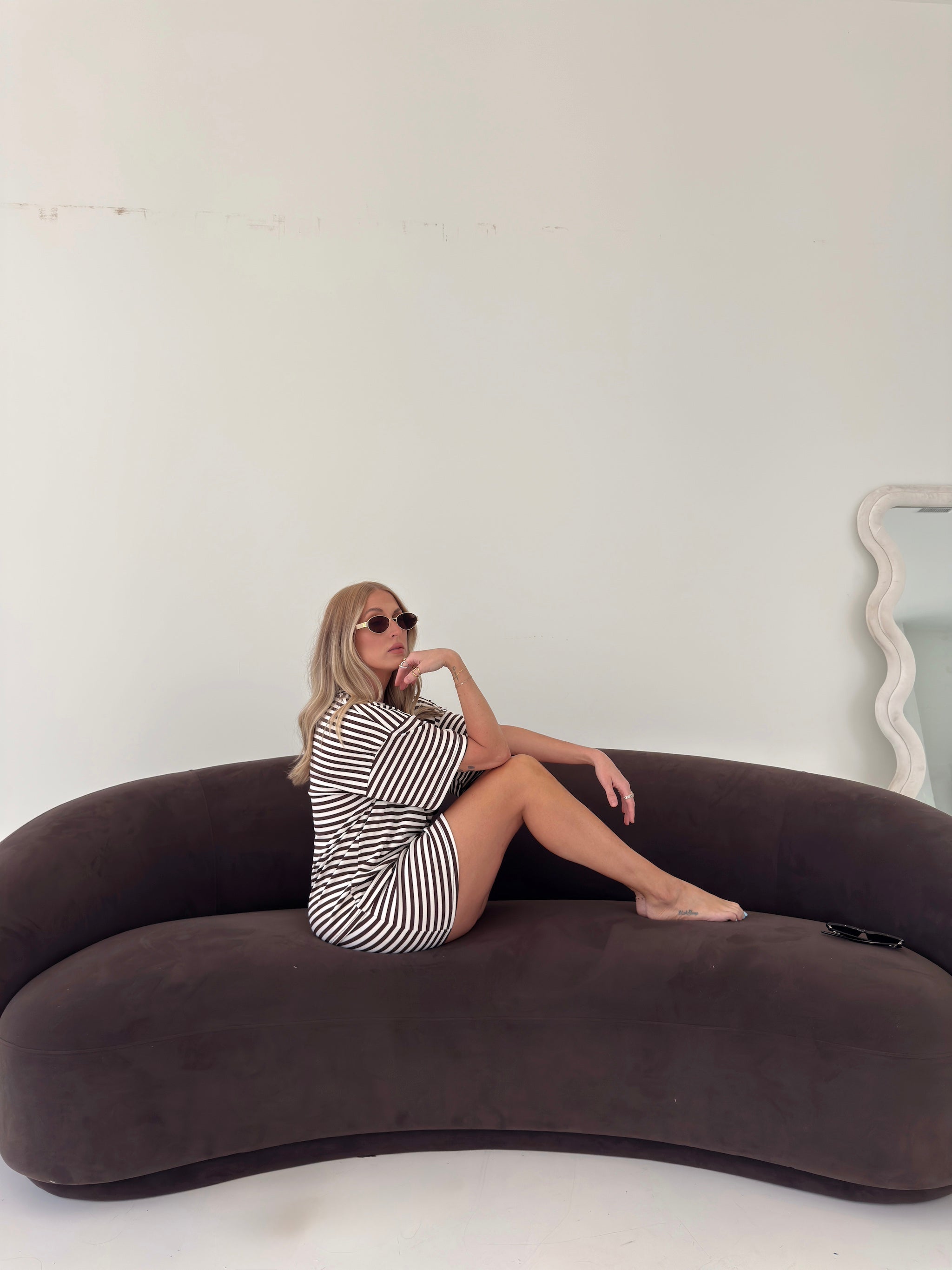 Pre-Order Weekender Stripe Skort - Brown (restock eta 8/30)