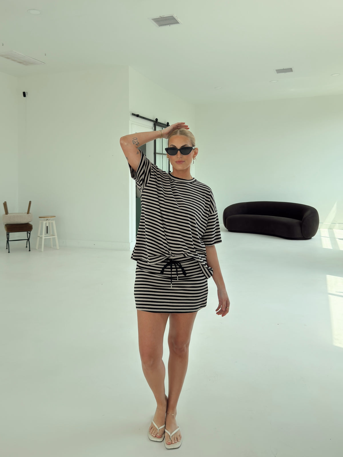 Weekender Stripe Top - Black/Taupe