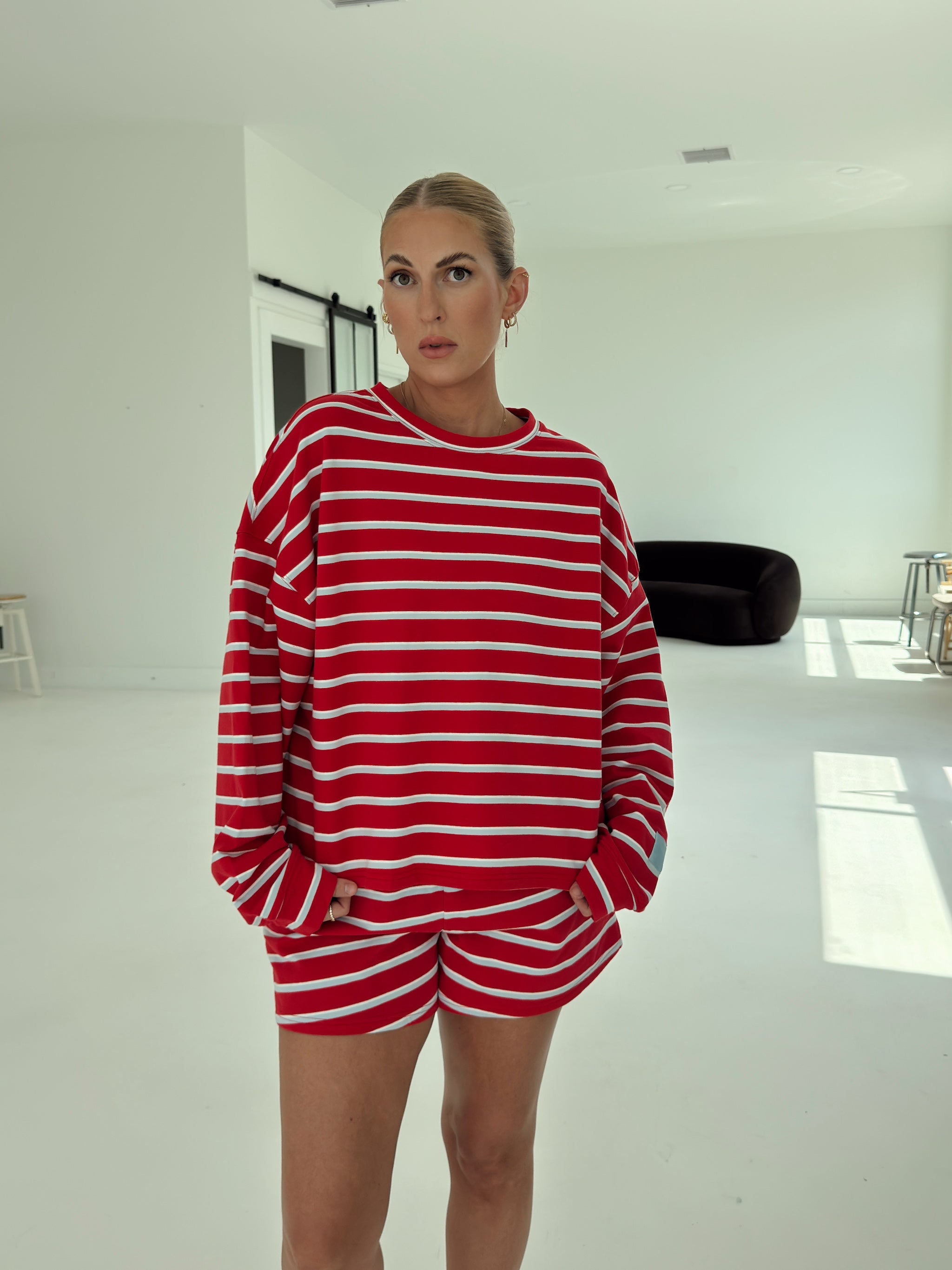 Crosby Stripe Long Sleeve - Tomato and Baby Blue