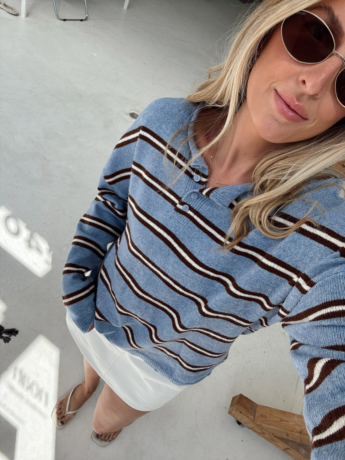 Caroline Cozy Stripe Knit Sweater - Blue