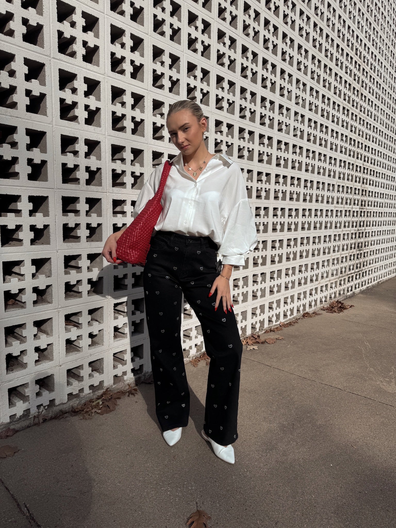 English Factory Rhinestone Heart Jeans