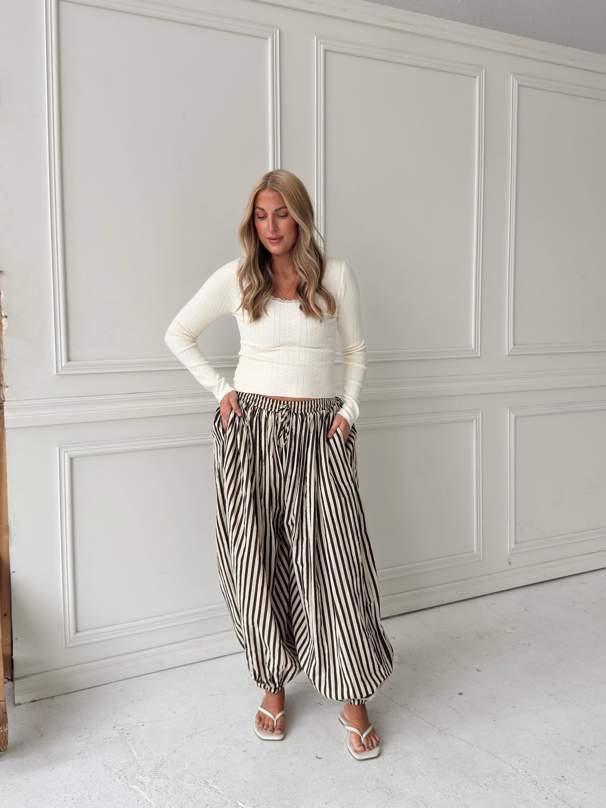 Michaela Stripe Balloon Pant - Brown
