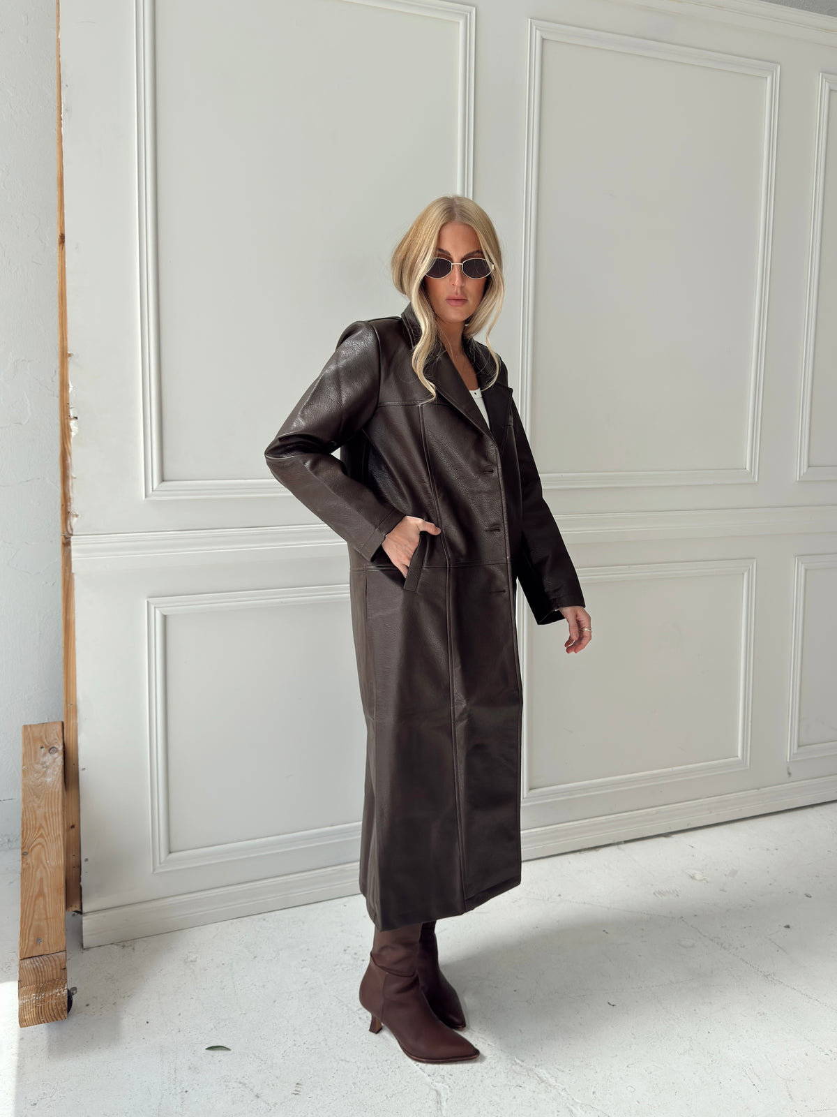 Freya Faux Leather Long Coat