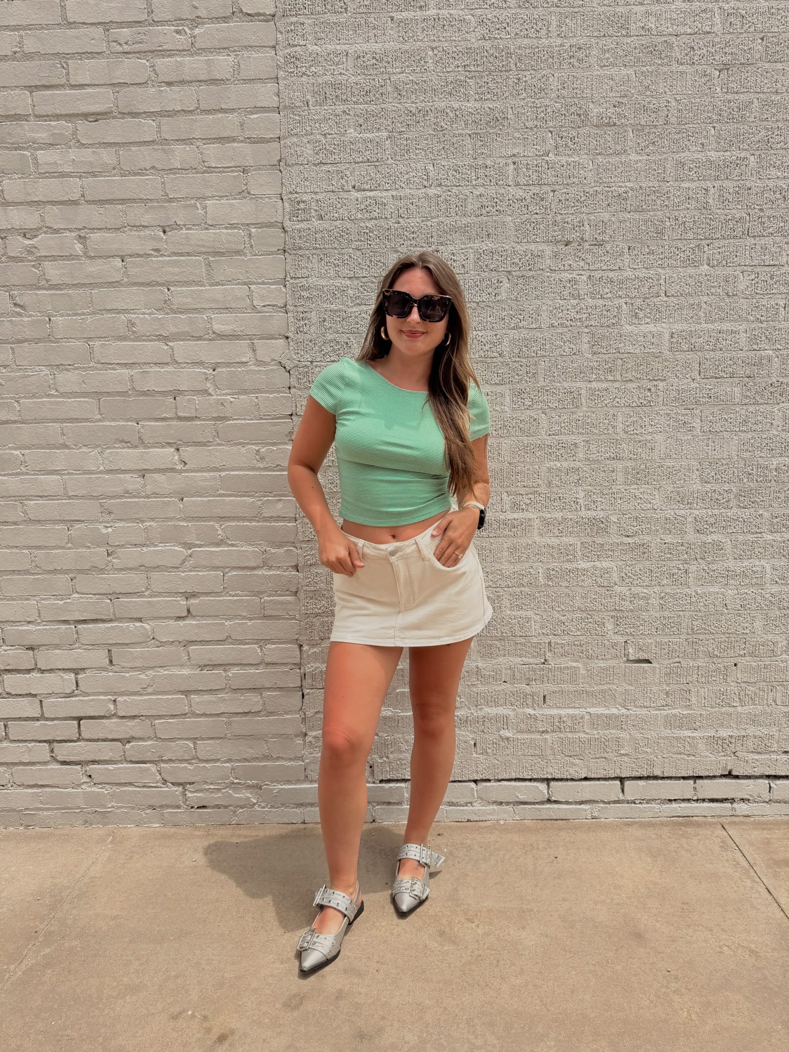 Green Stripe Scoop Back Top