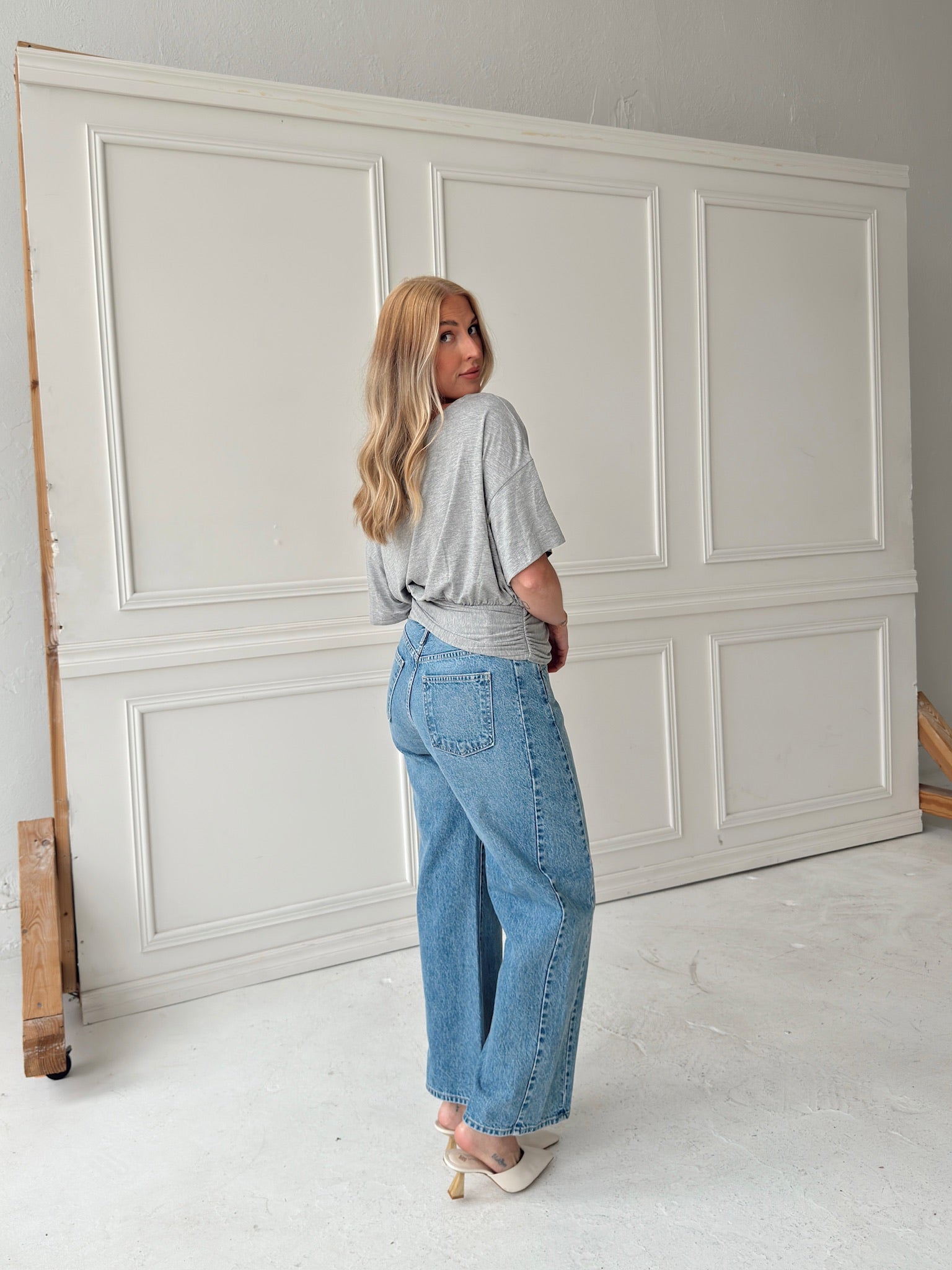 Jules Ruched Waist Top - Grey