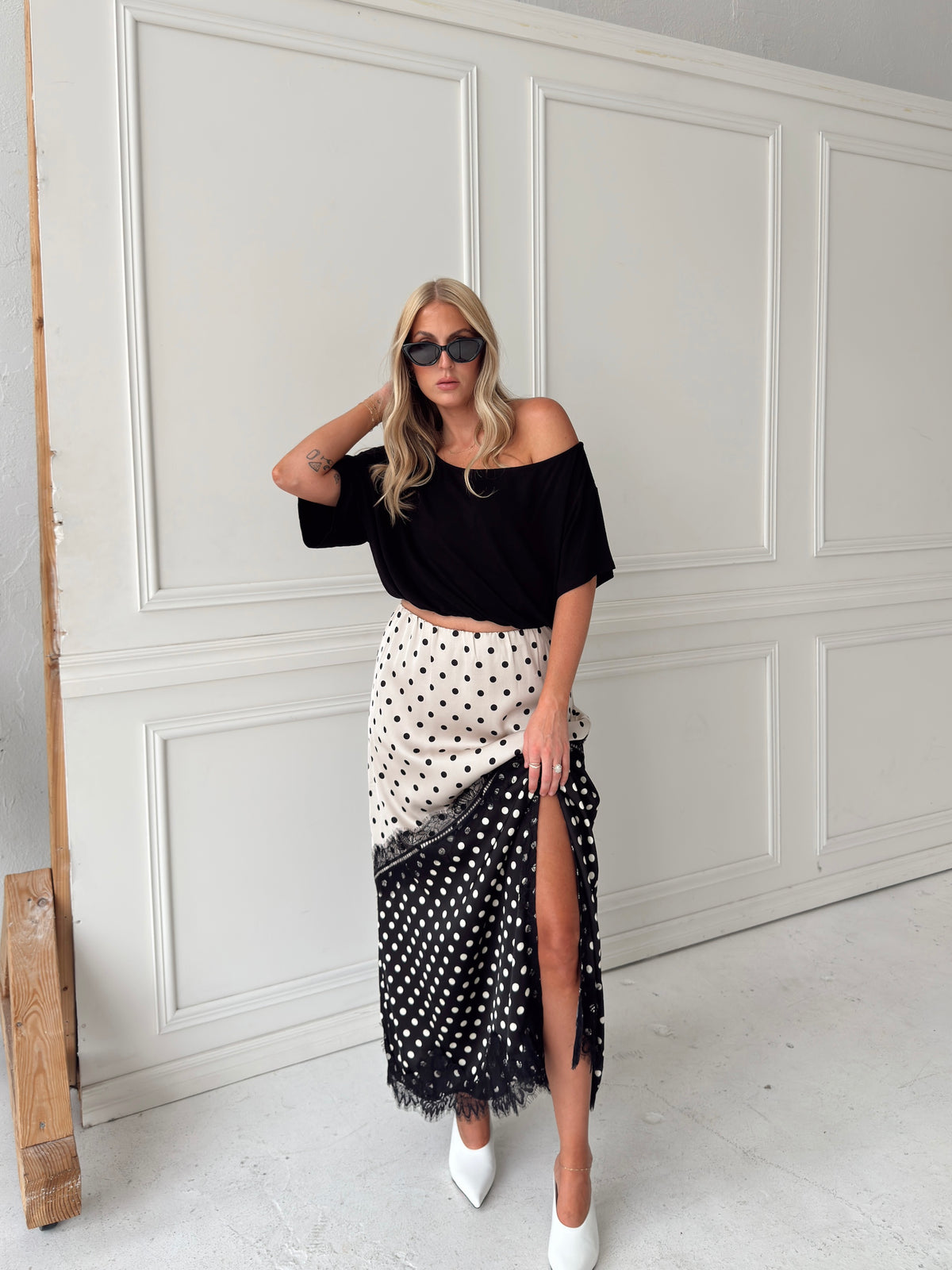 Diana Dual-Tone Polka Dot Maxi Skirt