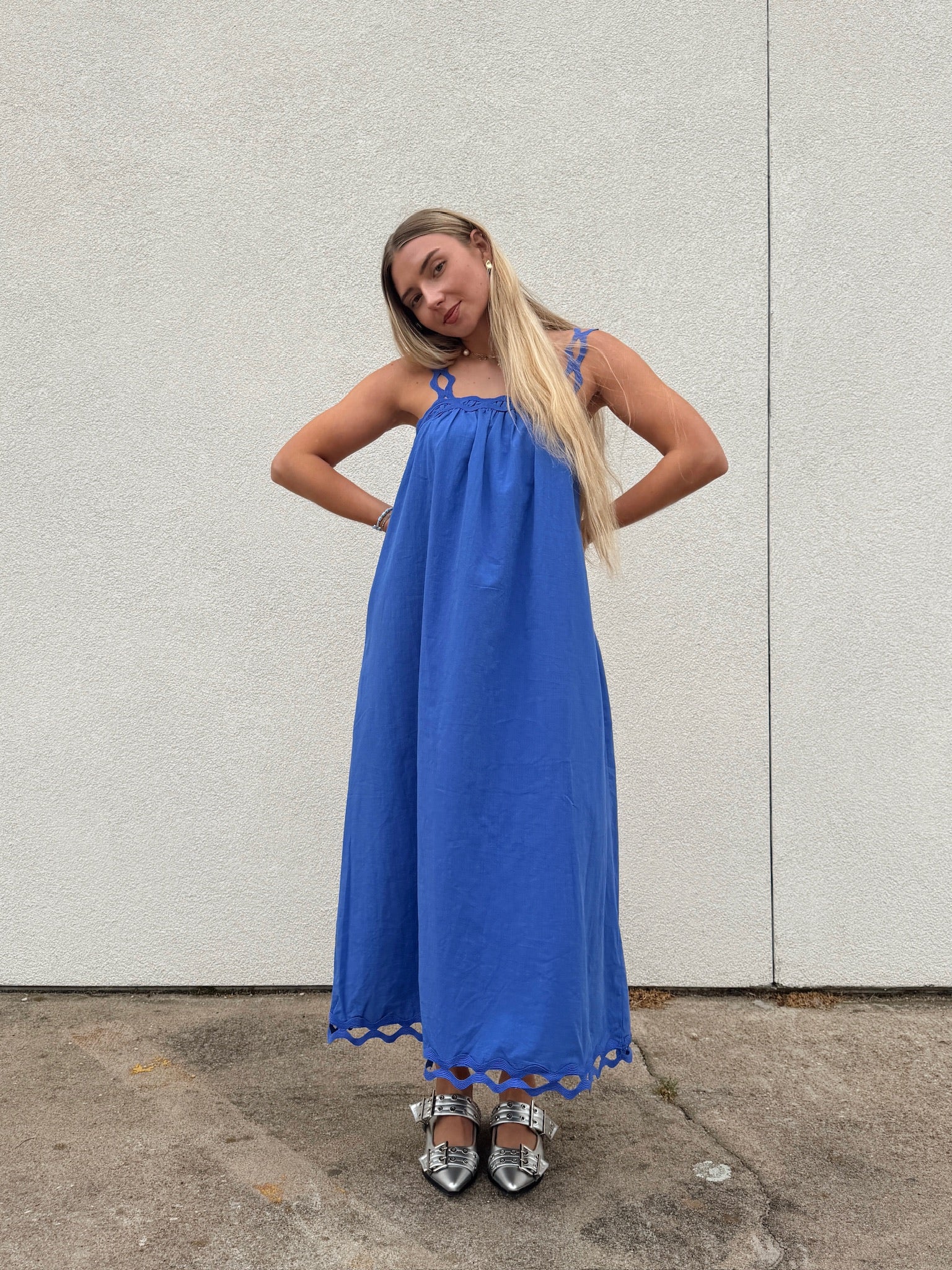 Jamie Blue Scallop Strap Midi Dress