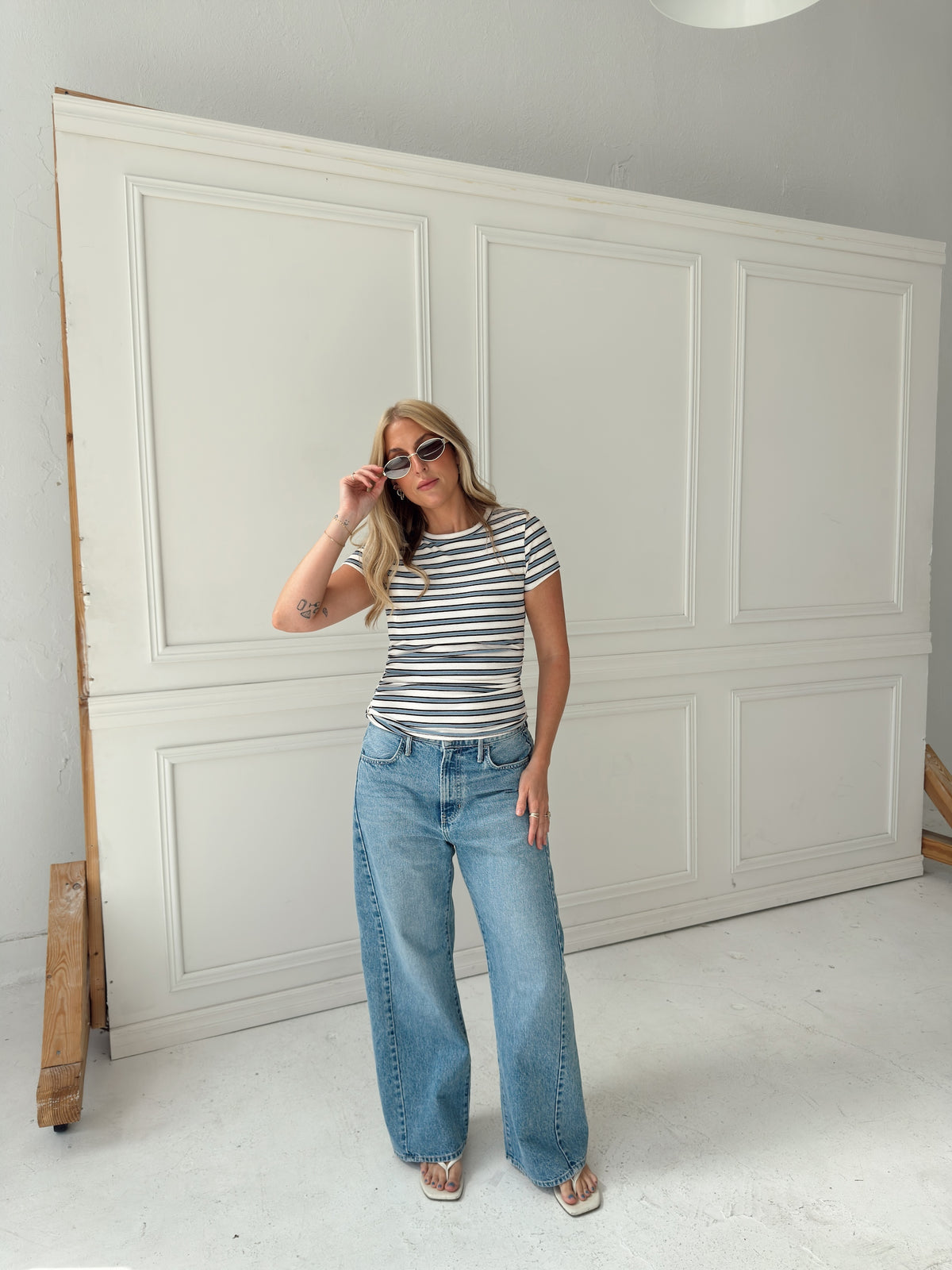 Sophia Stripe Ruched Short Sleeve Top