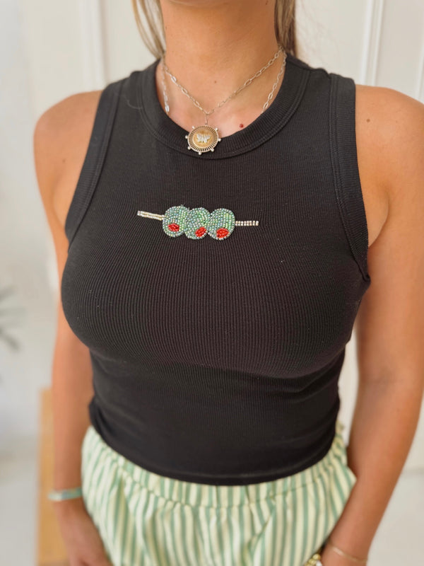 Beaded Olive Tank