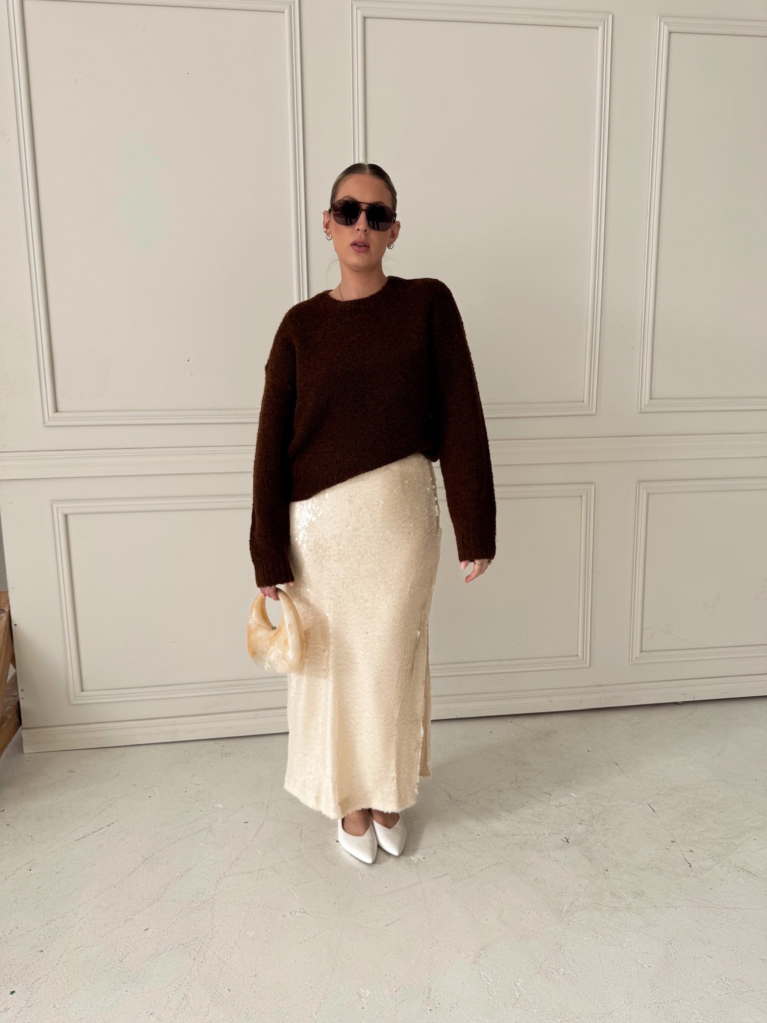 English Factory Cozy Roundneck Sweater - Chocolate