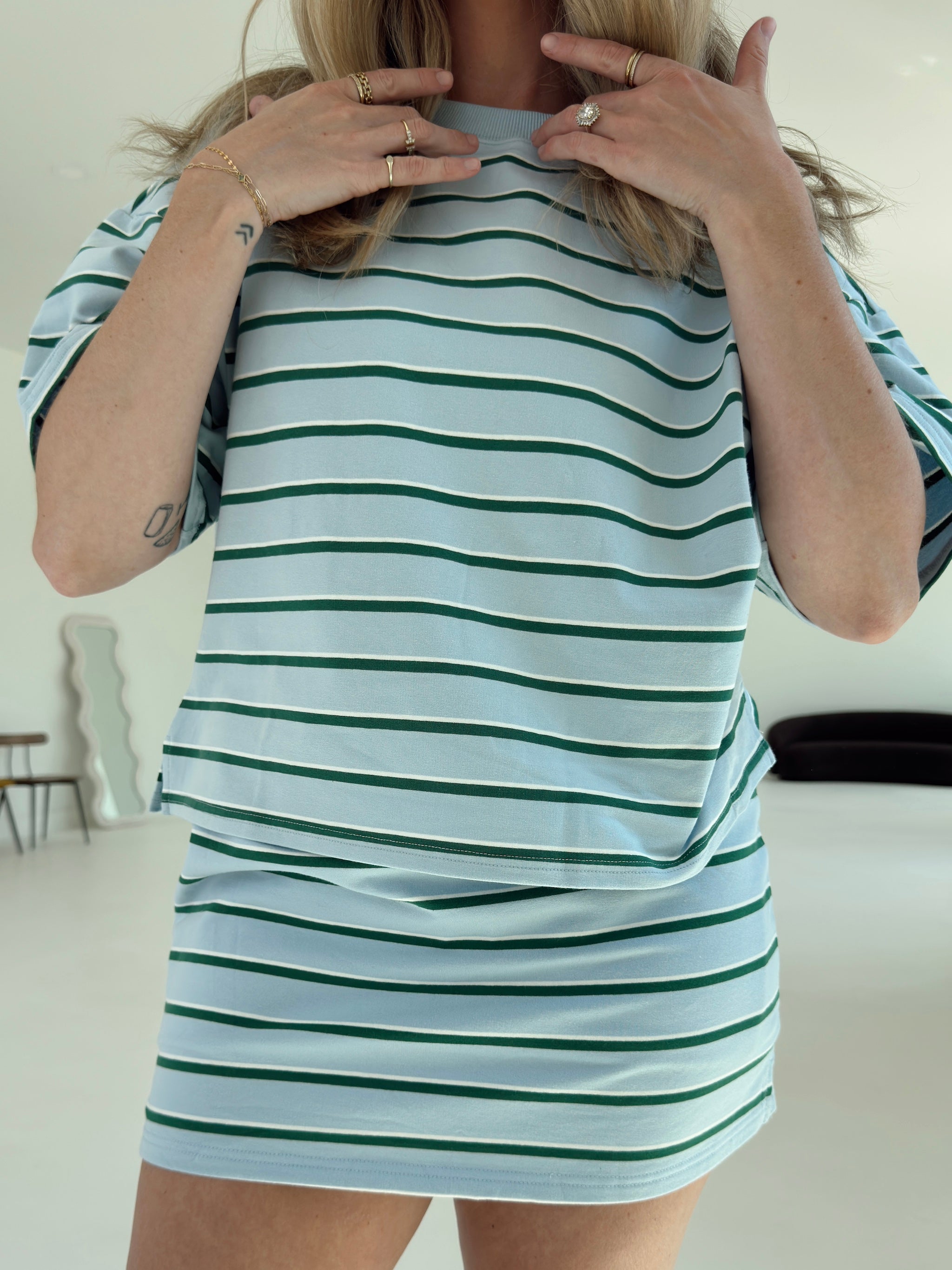 Cassie Stripe Top - Baby Blue and Green