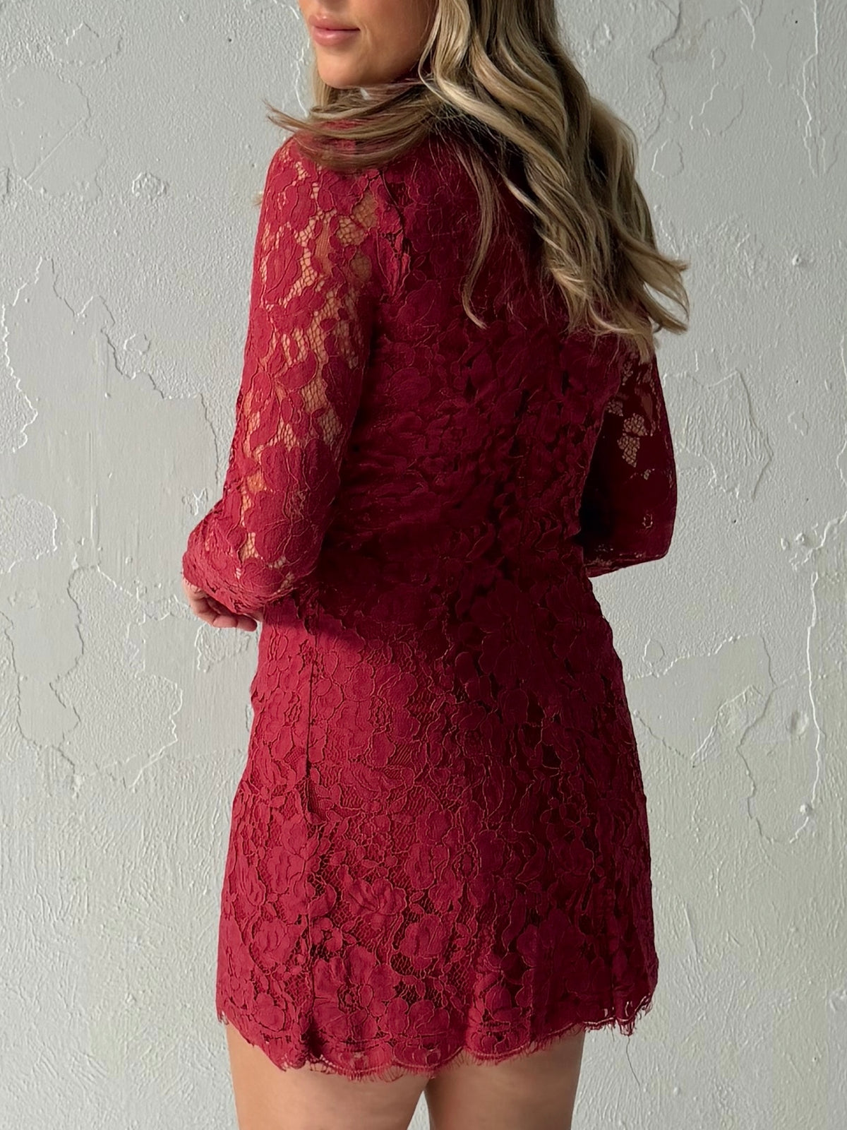 Juliette Floral Lace Mini Dress - Burgundy